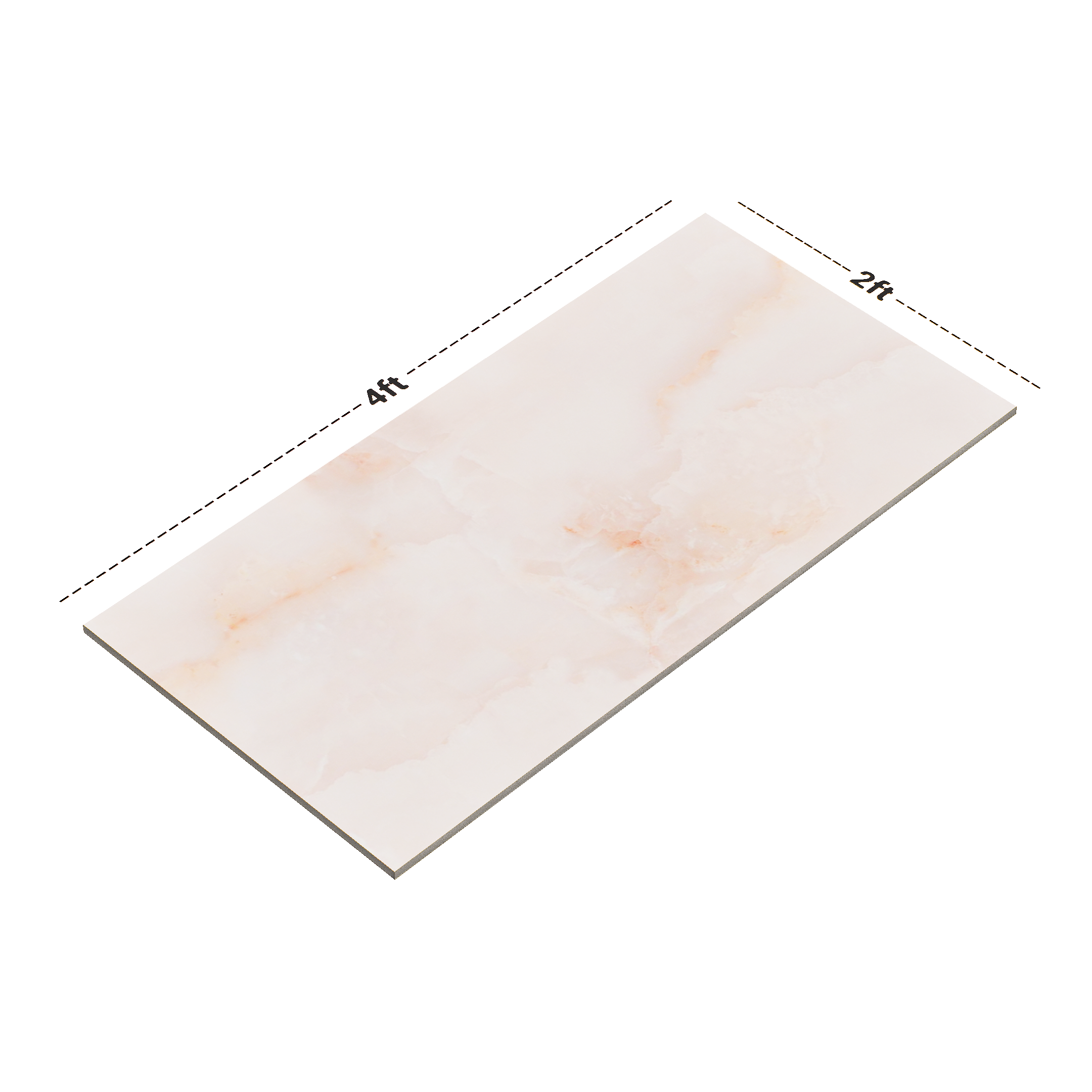 Dimension image of TL 02178 B 2 Malaga Pink 4 ft x 2 ft Prima Glossy Finish Vitrified Wall & Floor Tile - 9 mm (Random 4) | Material Depot