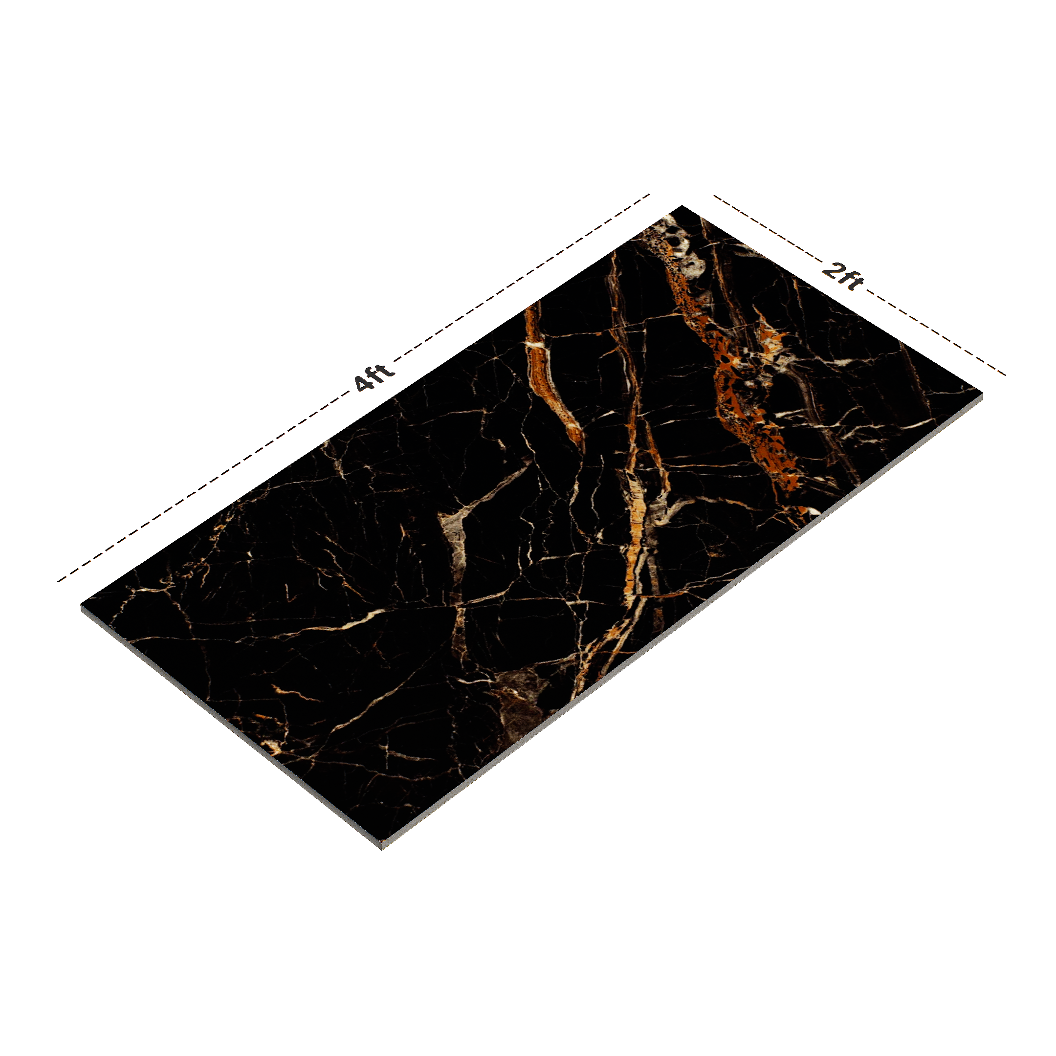 Dimension image of TL 02182 1 Sombre Black 4 ft x 2 ft High Gloss Finish Wall & Floor Tile - 9 mm (Random 3) | Material Depot