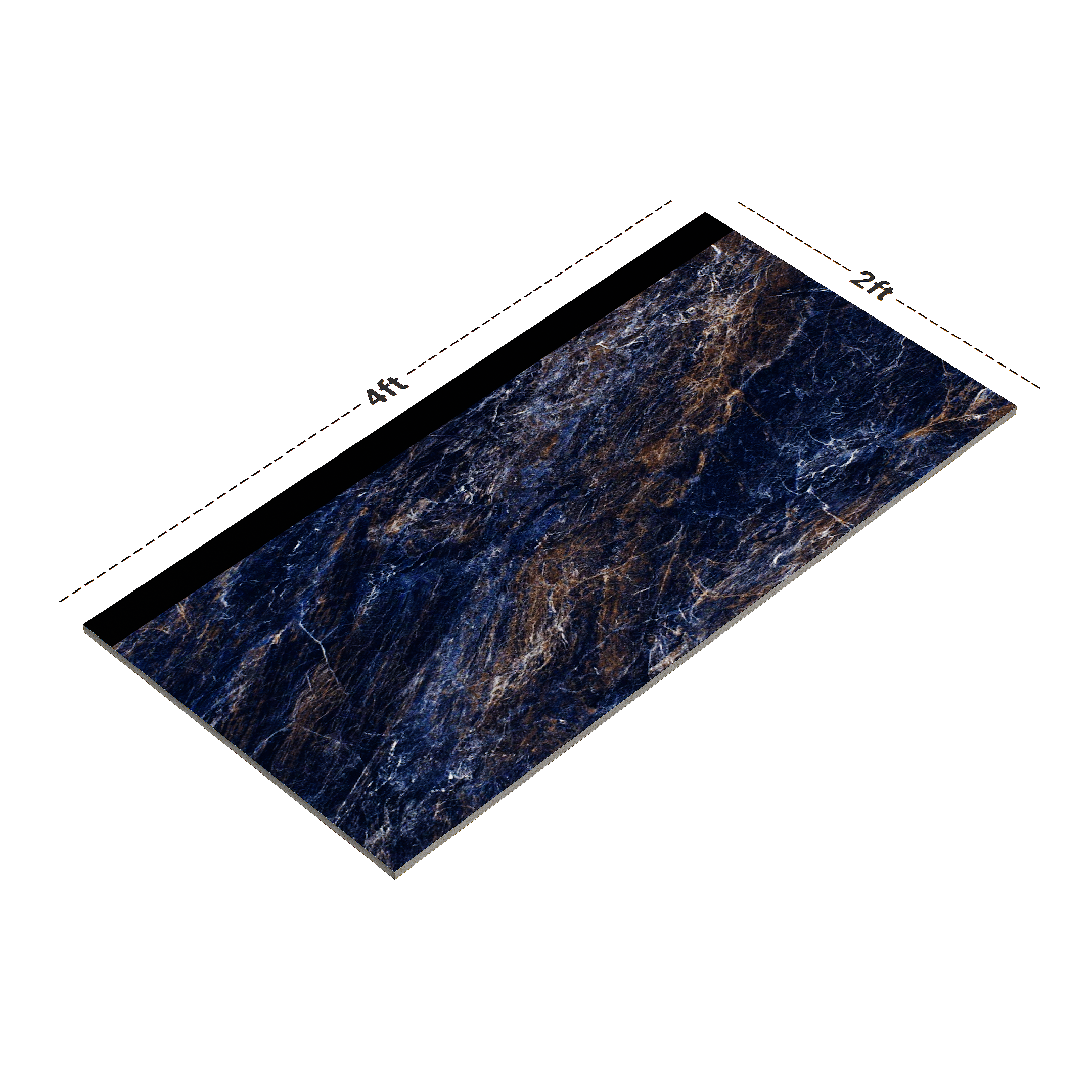 Dimension image of TL 02183 1 Woe Blue 4 ft x 2 ft High Gloss Finish Wall & Floor Tile - 9 mm (Random 5) | Material Depot