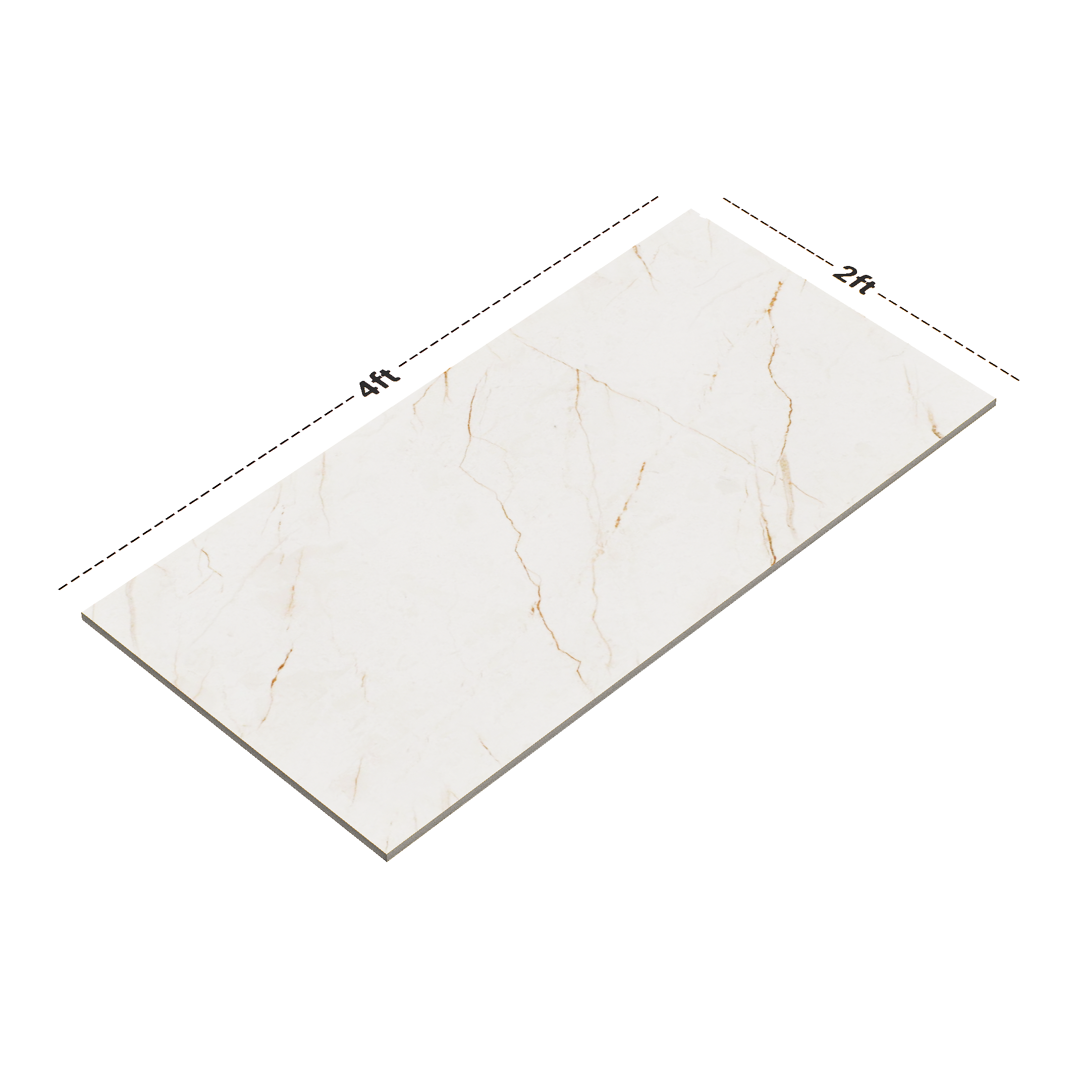 Dimension image of TL 02188 1 Pedrum Beige 4 ft x 2 ft Polished Finish Endless Glazed Vitrified Wall & Floor Tile - 9 mm (Random 4) | Material Depot