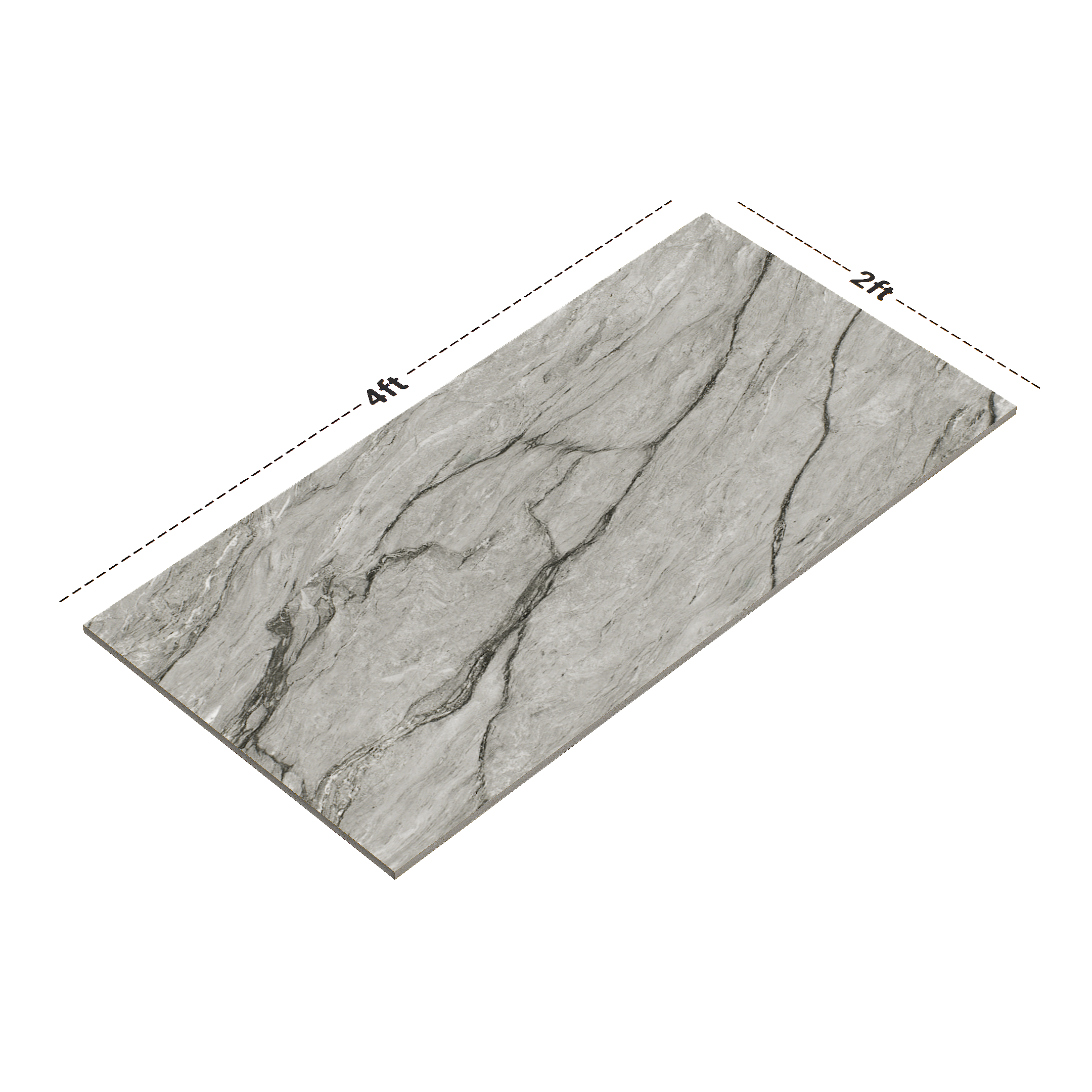 Dimension image of TL 02203 1 Demon Grey 4 ft x 2 ft Glossy Finish Wall & Floor Tile - 9 mm (Random 5) | Material Depot