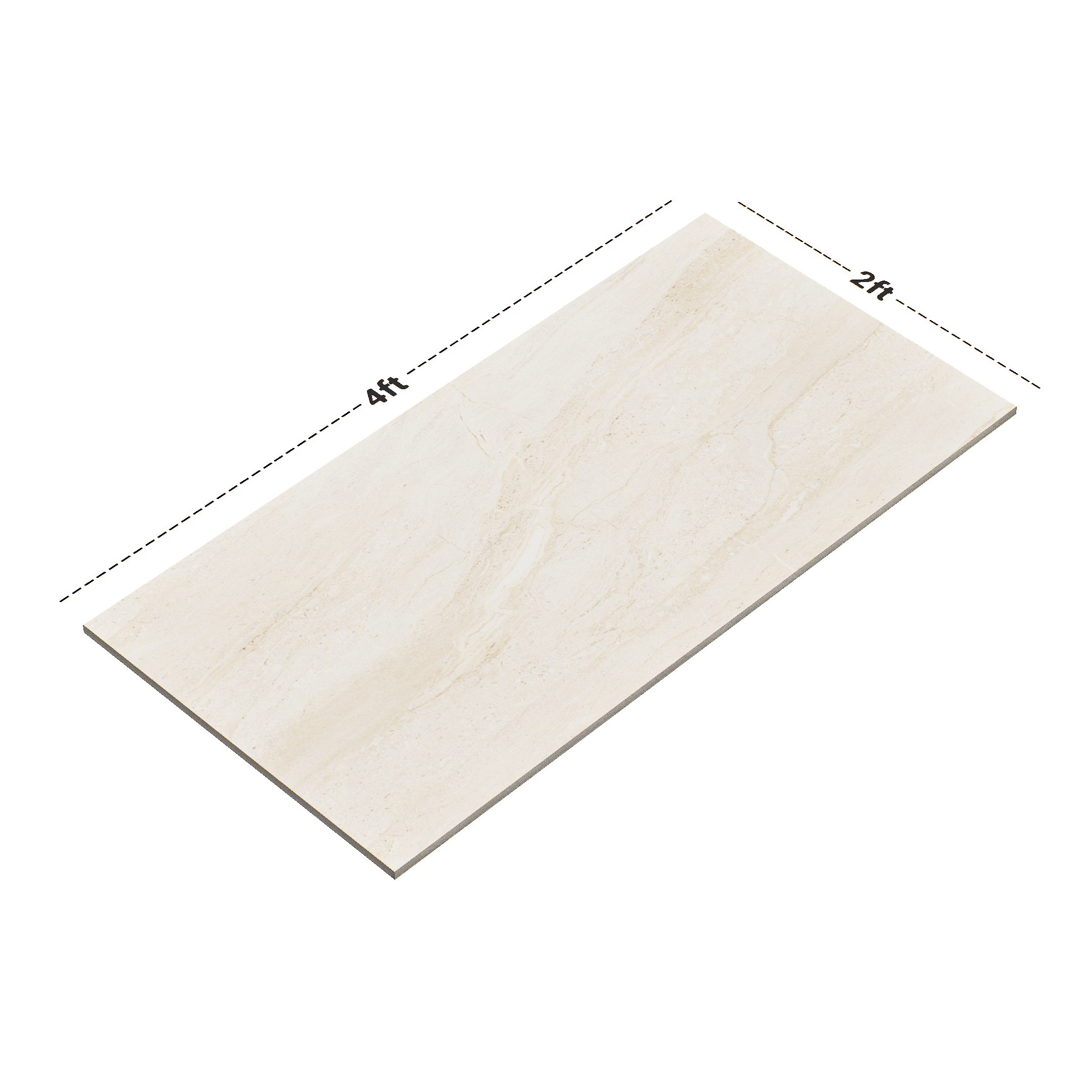 Dimension image of TL 02204 1 Dyna Beige 4 ft x 2 ft Glossy Finish Wall & Floor Tile - 9 mm (Random 5) | Material Depot