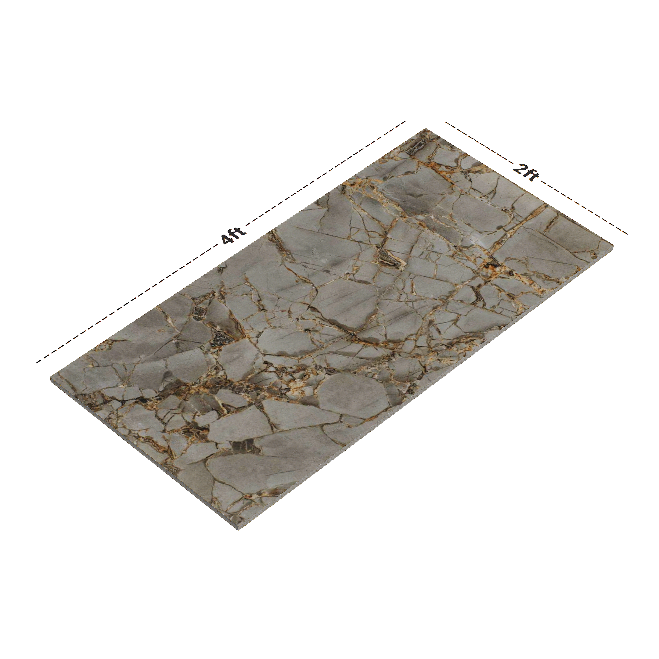 Dimension image of TL 02208 1 Wave Grey 4 ft x 2 ft Glossy Finish Wall & Floor Tile - 9 mm (Random 3) | Material Depot