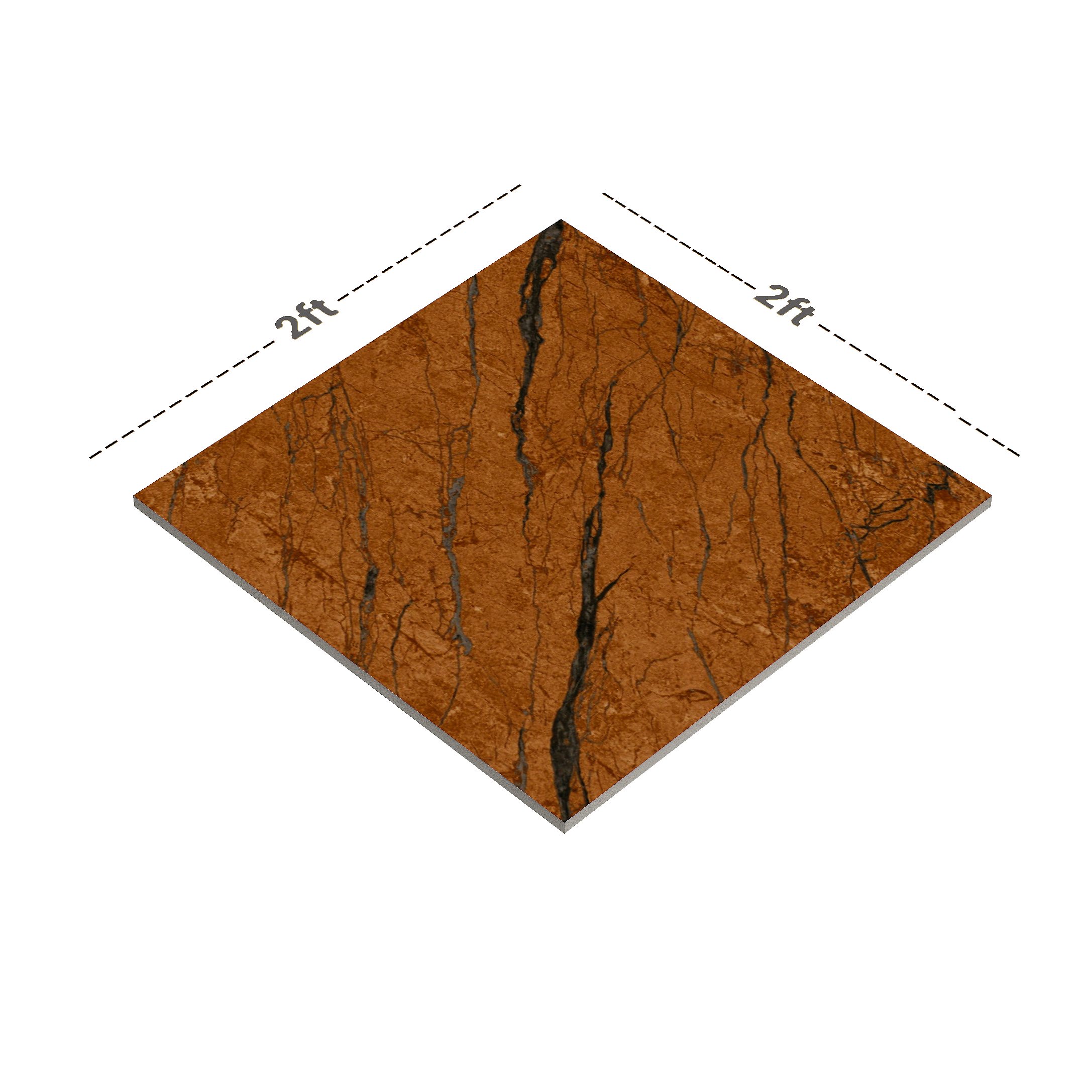 Dimension image of TL 02262 Brown Coyote 2 ft x 2 ft Matte Finish Carving Porcelain Floor & Wall Tile - 9.5 mm | Material Depot