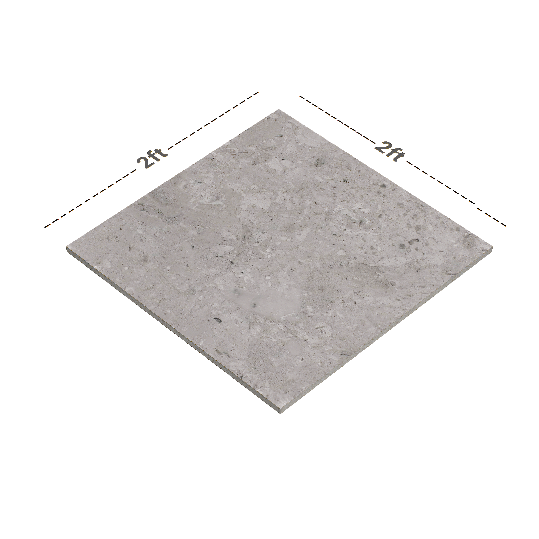 Dimension image of TL 02314 Lavanto Grey 600x600 mm Random Face Terrazzo Matte Finish Porcelain Floor Tile - 9 mm | Material Depot