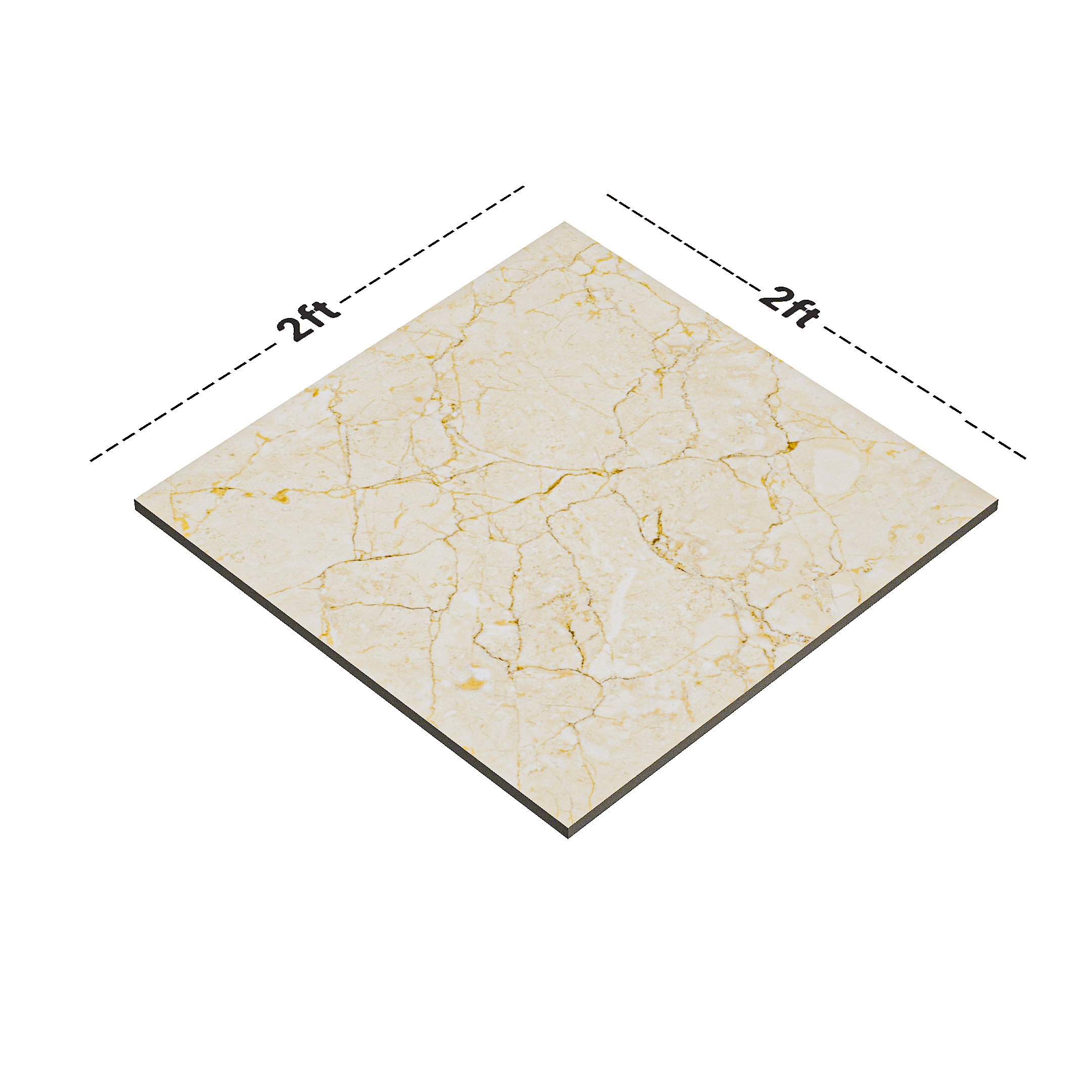 Dimension image of TL 02931 Cashmere Cream 2 ft x 2 ft Glossy Finish Vitrified Floor & Wall Tile - 9.5 mm | Material Depot