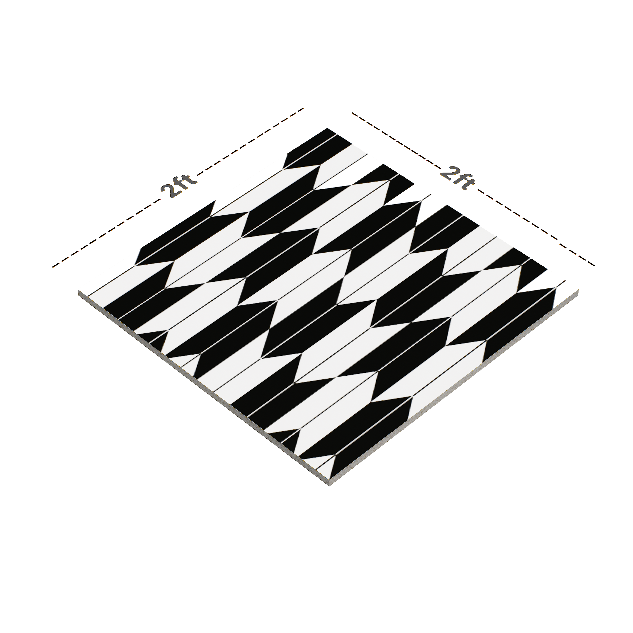 Dimension image of TL 03314 Arrow Black 600 x 600 mm Carving Matte Finish GVT Moroccan Tile - 9 mm | Material Depot