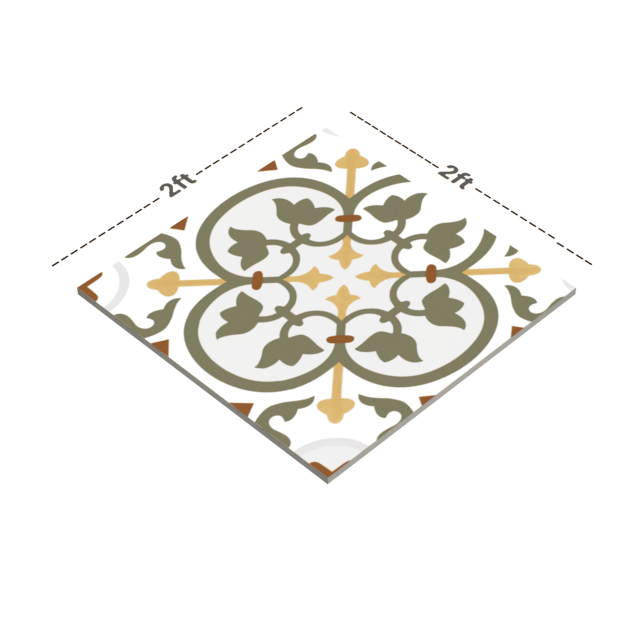 Dimension image of TL 03320 Brizo Verde 600 x 600 mm Carving Matte Finish GVT Moroccan Tile - 9 mm | Material Depot