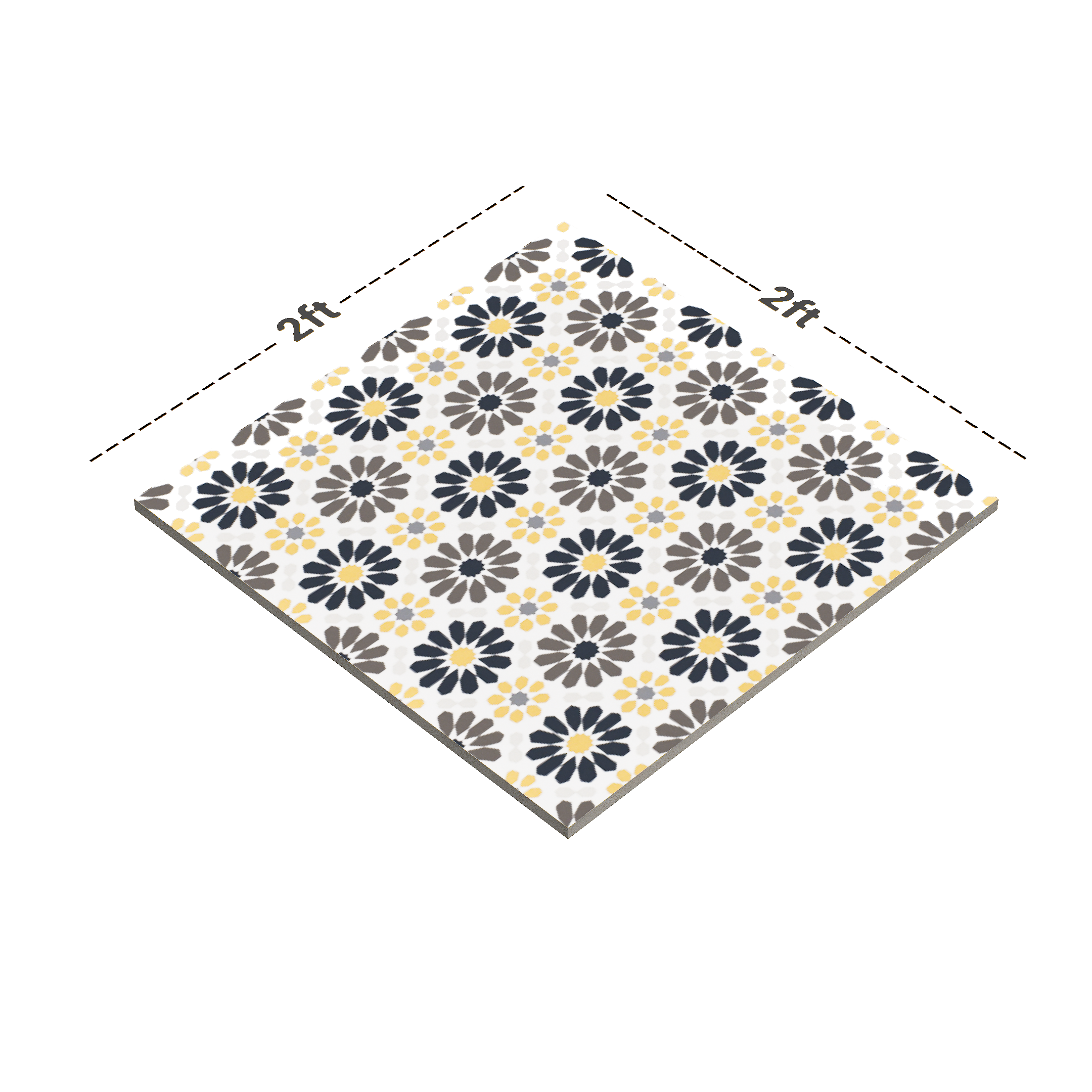 Dimension image of TL 03343 Frammento 600 x 600 mm Carving Matte Finish GVT Moroccan Tile - 9 mm | Material Depot