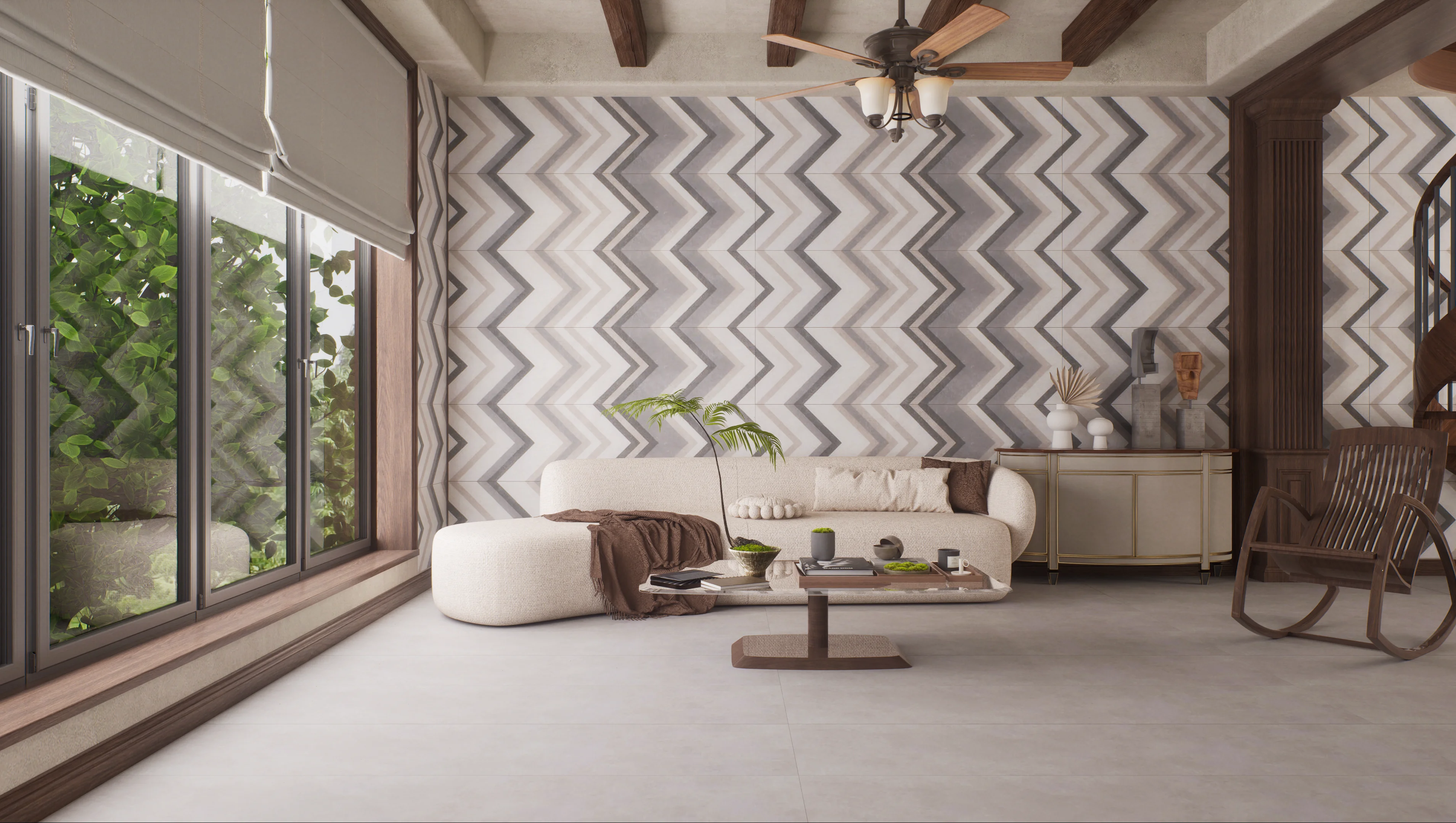 Modern Rustic Living Room with Chevron Accent Wall