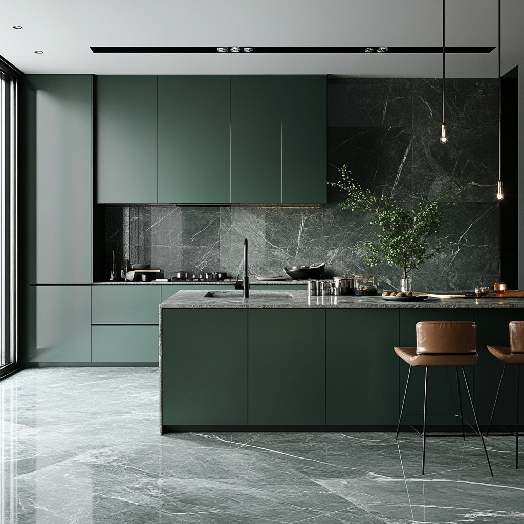 A Luxurious Dark Retreat: A Modern Kitchen with Marble Accents | Material Depot