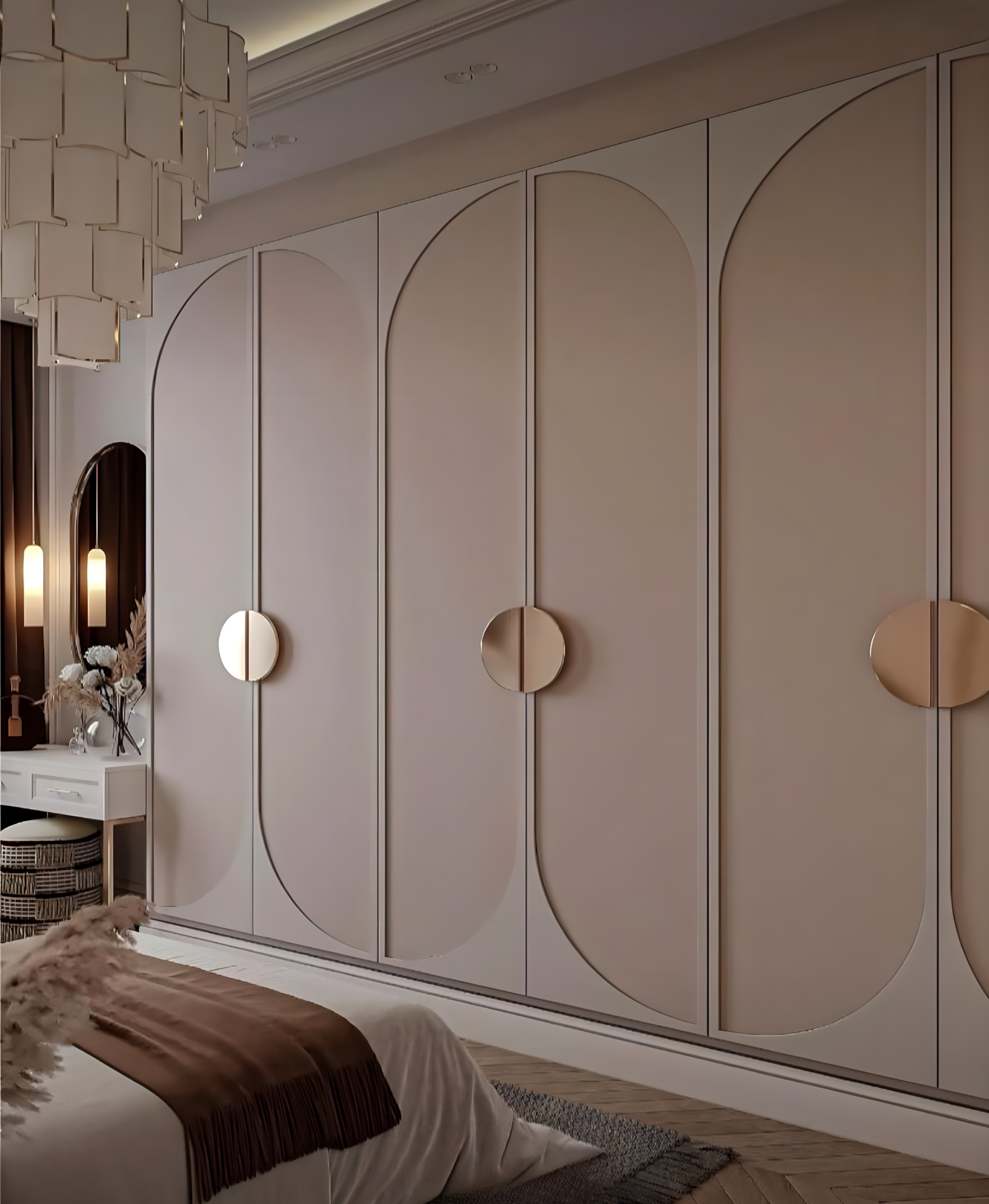 Arched Door Wardrobe with Gold Accents | Material Depot