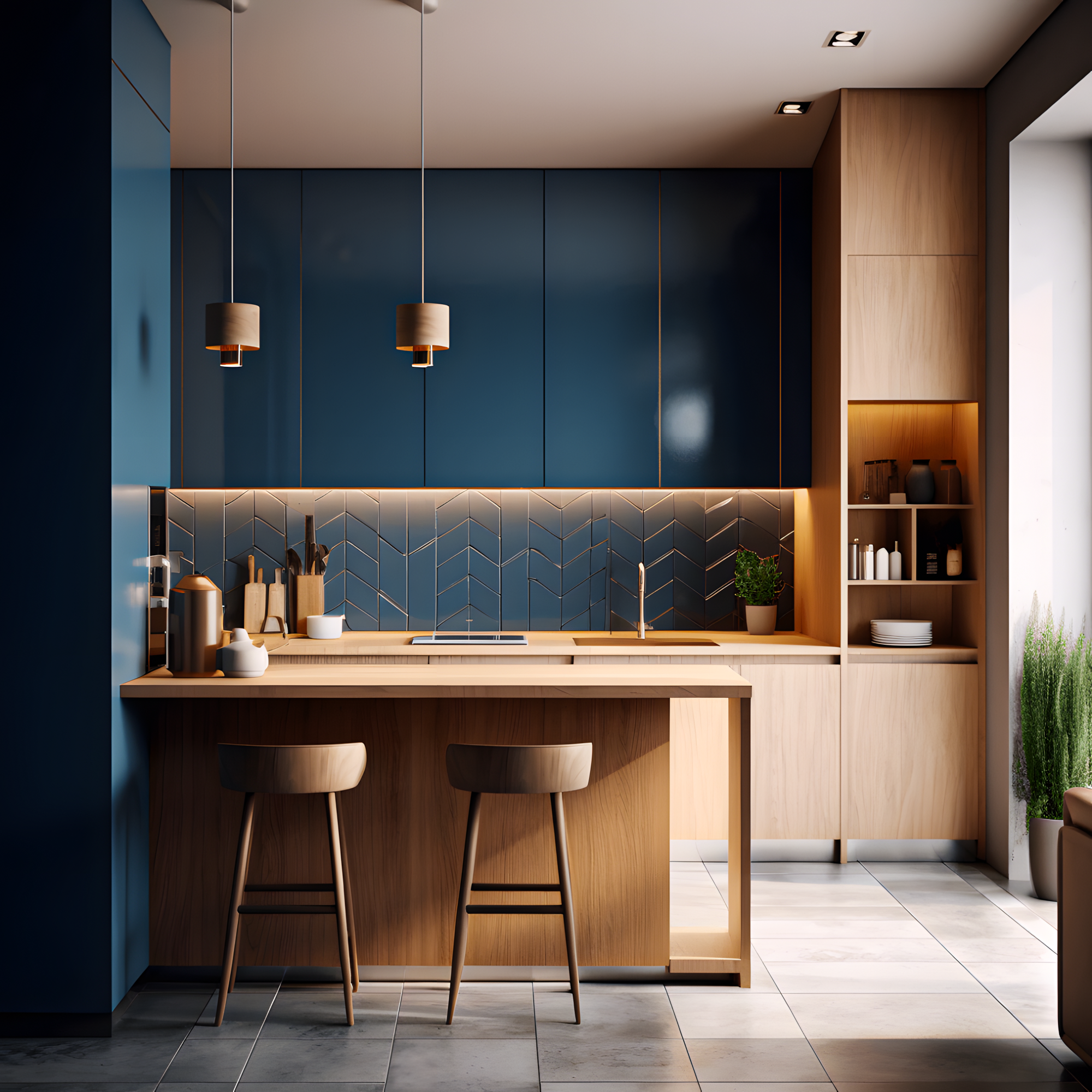 Blue Elegant Kitchen With Blue Backsplash | Material Depot