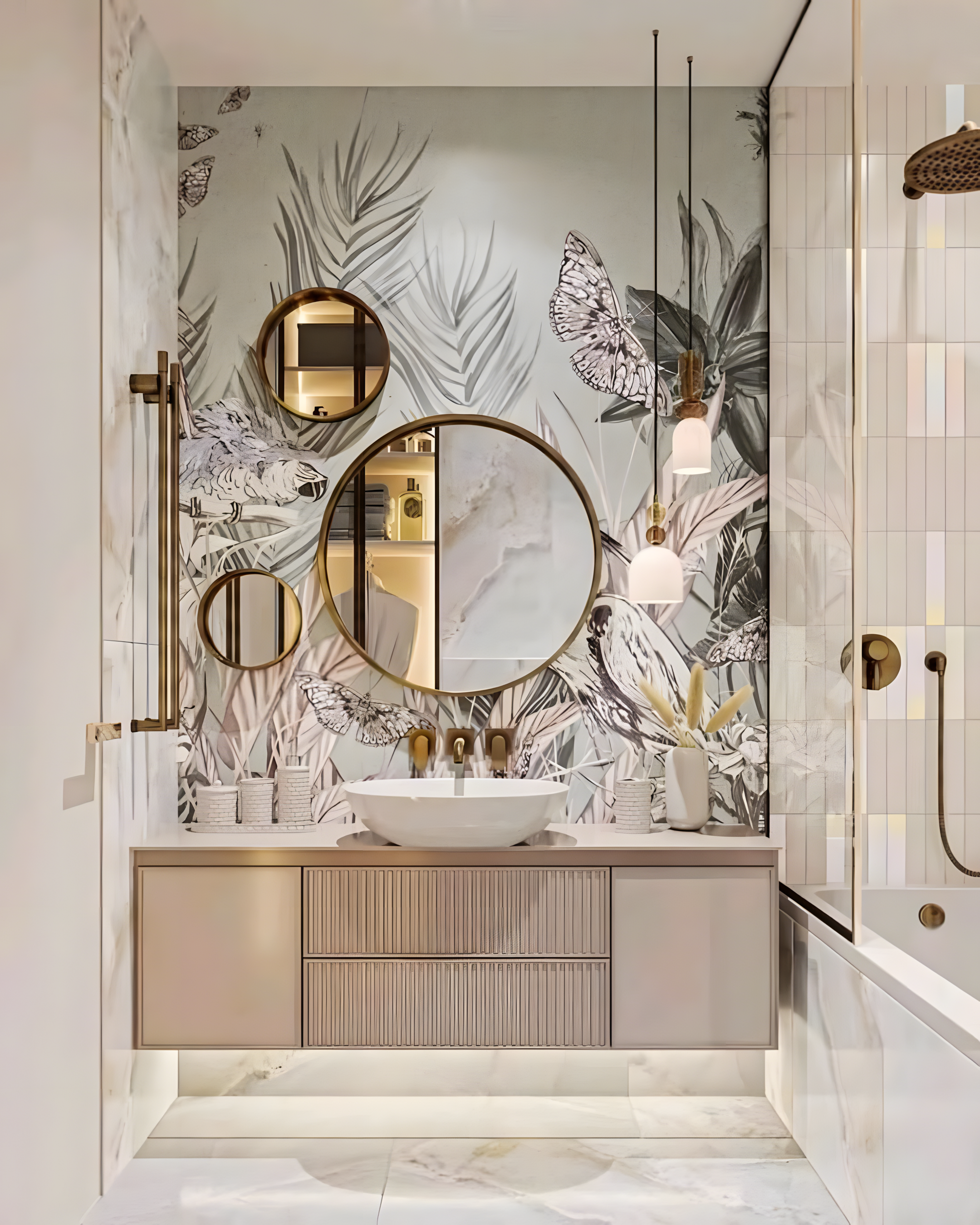 Botanical Bliss: A Modern Bathroom with Nature-Inspired Wallpaper | Material Depot