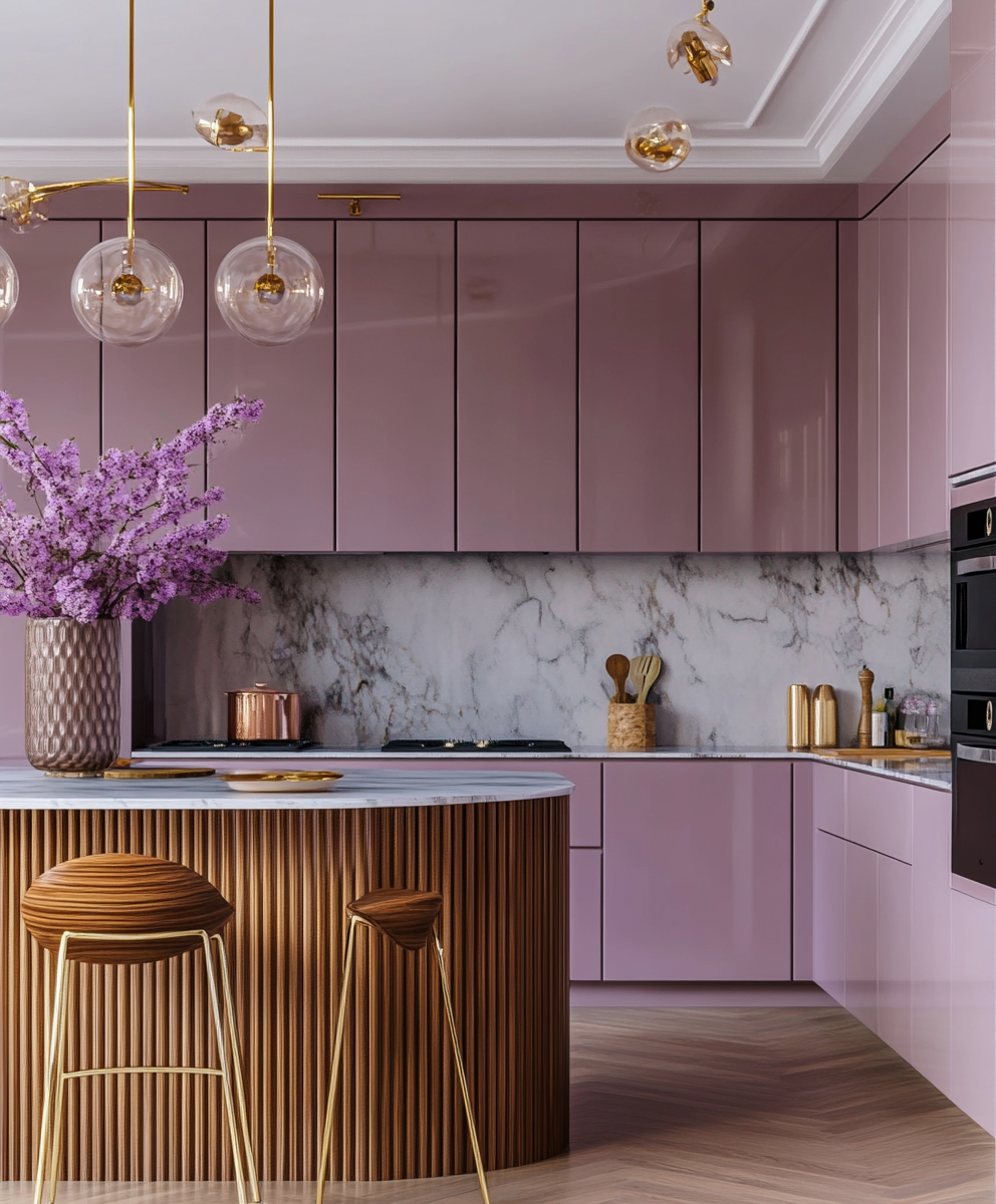 Charming Blush Pink Kitchen with Marble Accents and Gold Details | Material Depot