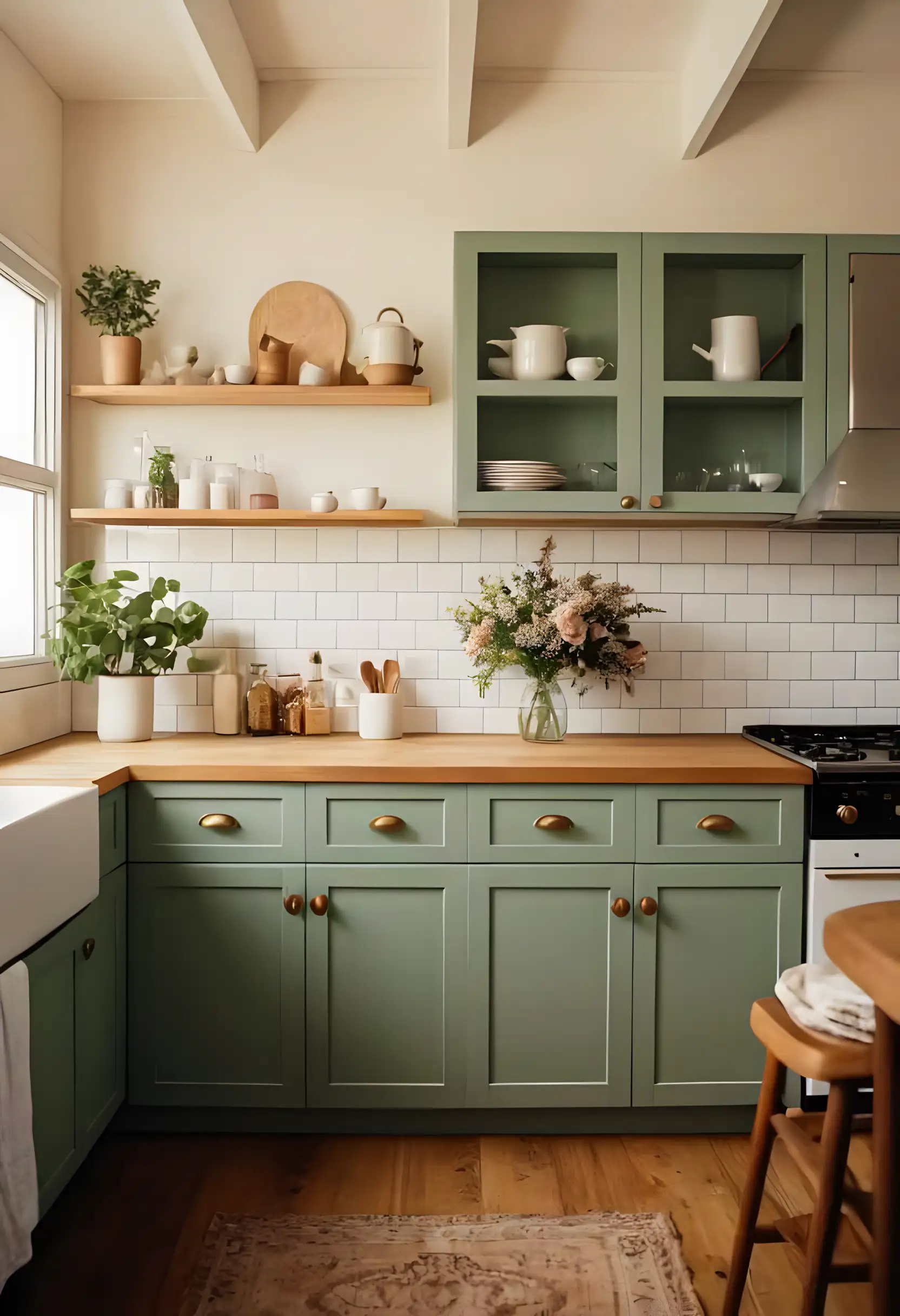 Charming Green Kitchen with Rustic Accents