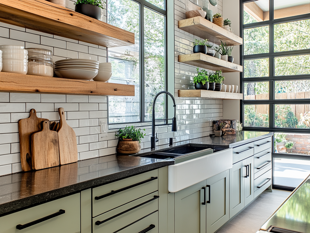 Charming Kitchen with Open Shelving and Natural Light | Material Depot