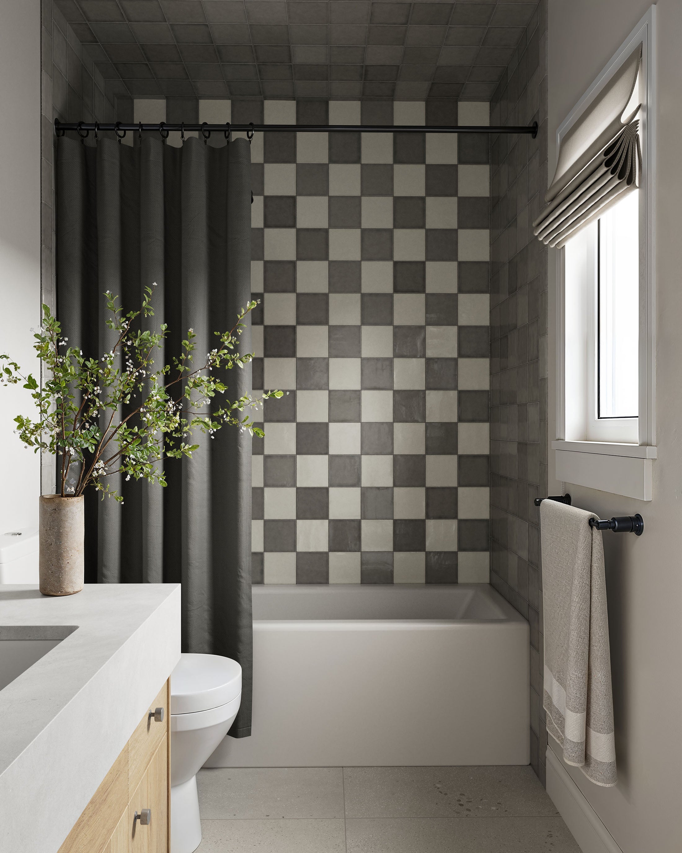 Checkerboard Tile Bathroom with Modern Minimalist Design | Material Depot