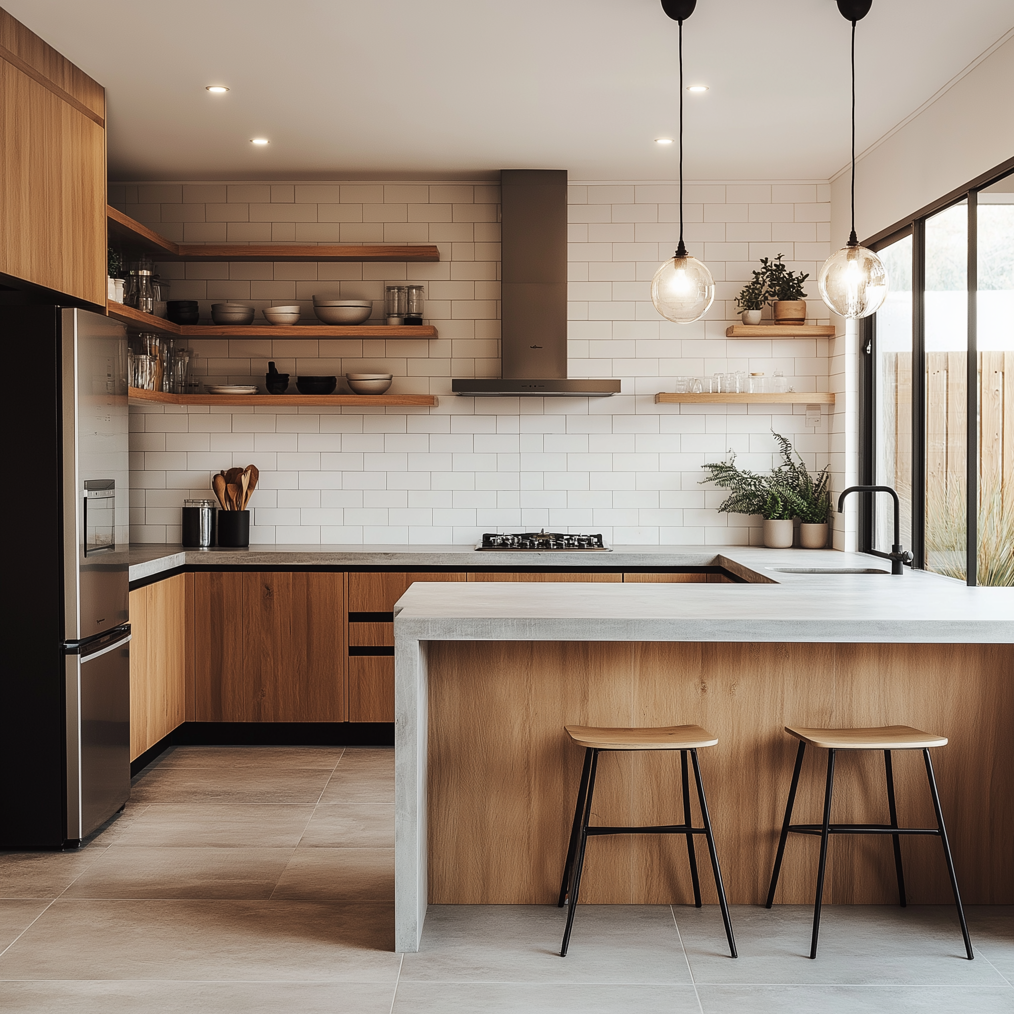 Chic and Airy Kitchen Design with Light Wooden Fixtures and Open Shelving for a Natural Touch | Material Depot