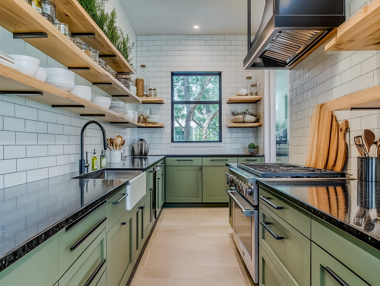 Chic Kitchen with Open Shelving and Modern Finishes | Material Depot