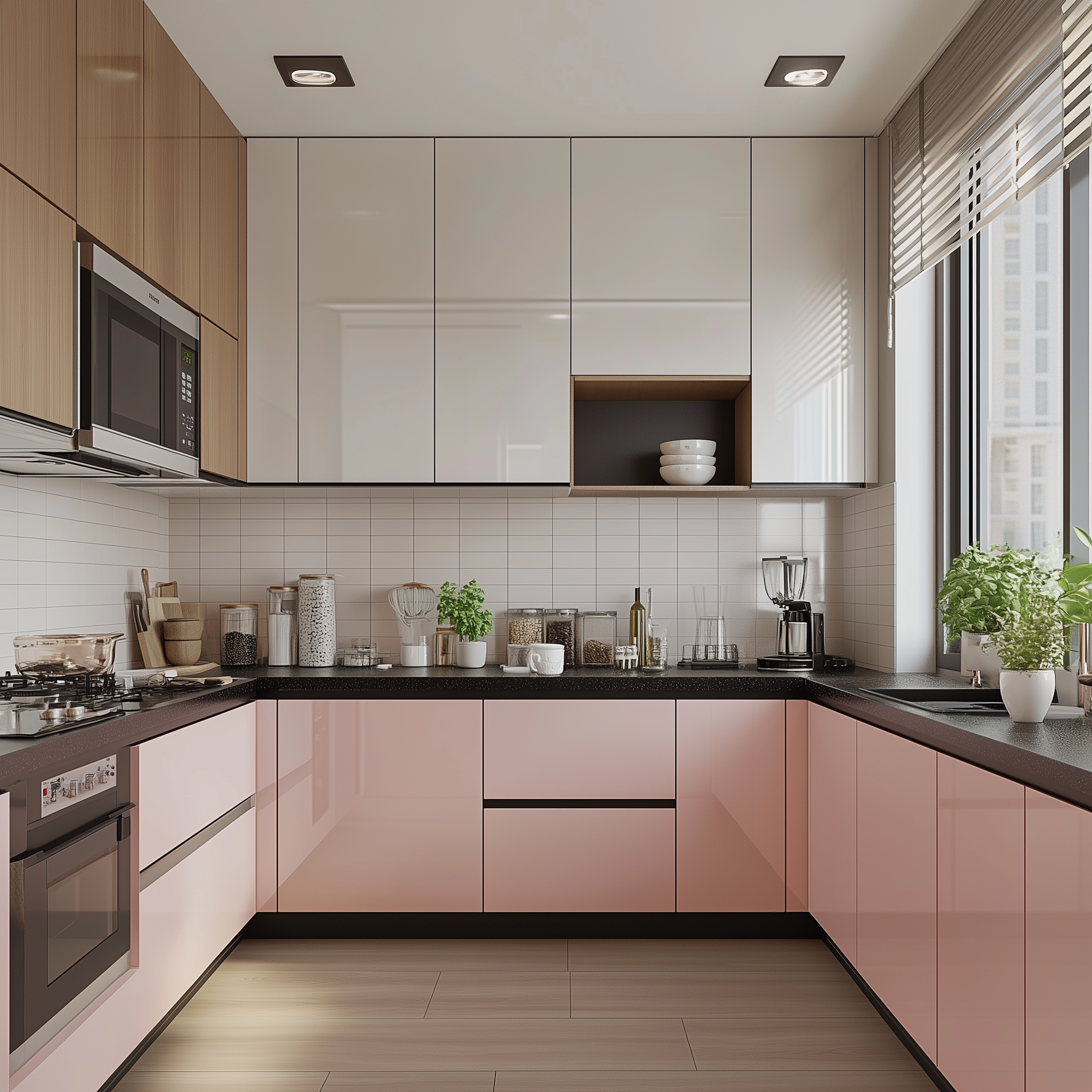 Chic Two-Tone Kitchen with Pink and White Cabinets | Material Depot