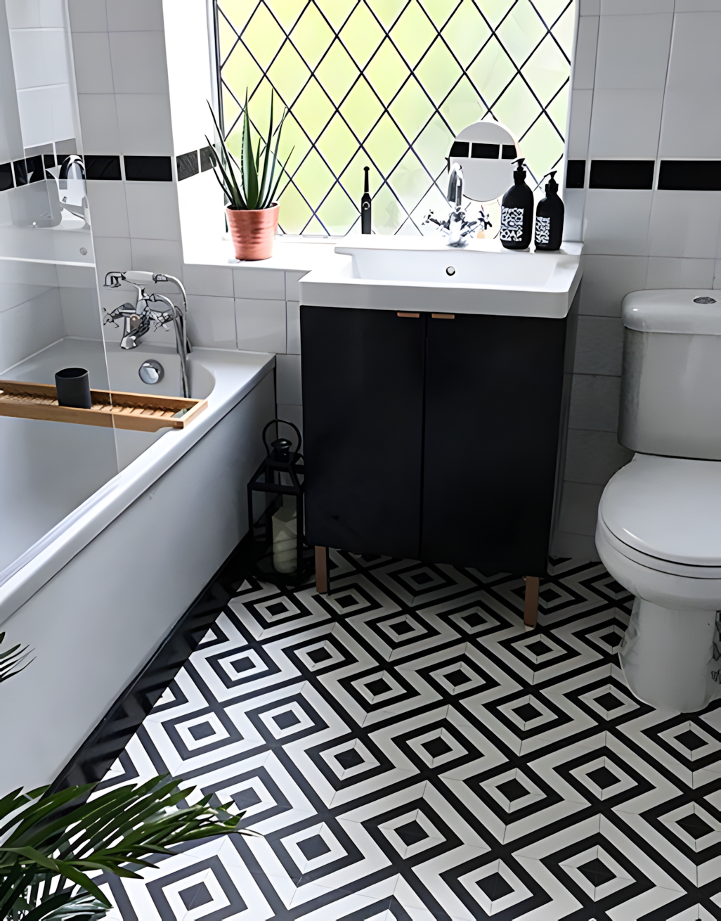 Classic Bathroom with Black and White Geometric Tiles | Material Depot