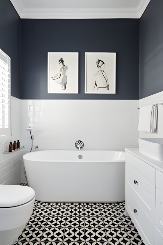 Classic Bathroom with Patterned Floor Tiles | Material Depot