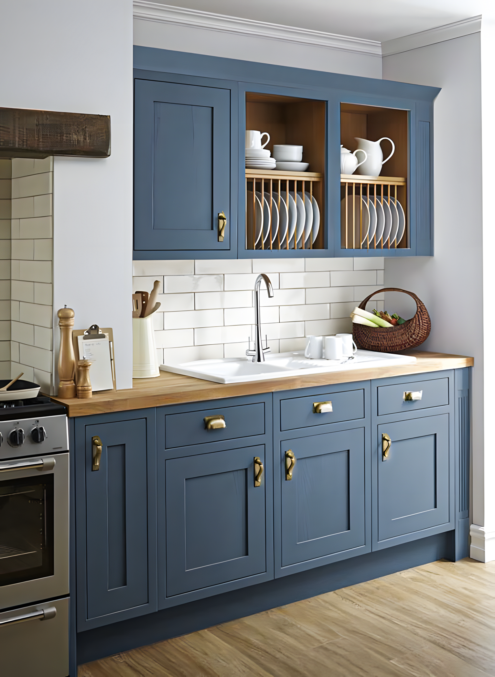 Classic Blue Kitchen with Warm Wood Accents | Material Depot