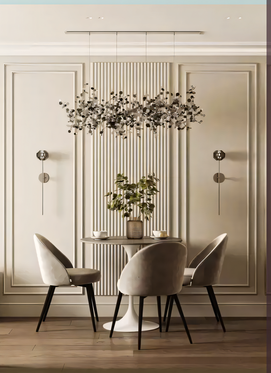 Classic Dining Room with Neutral Tones and Velvet Chairs | Material Depot