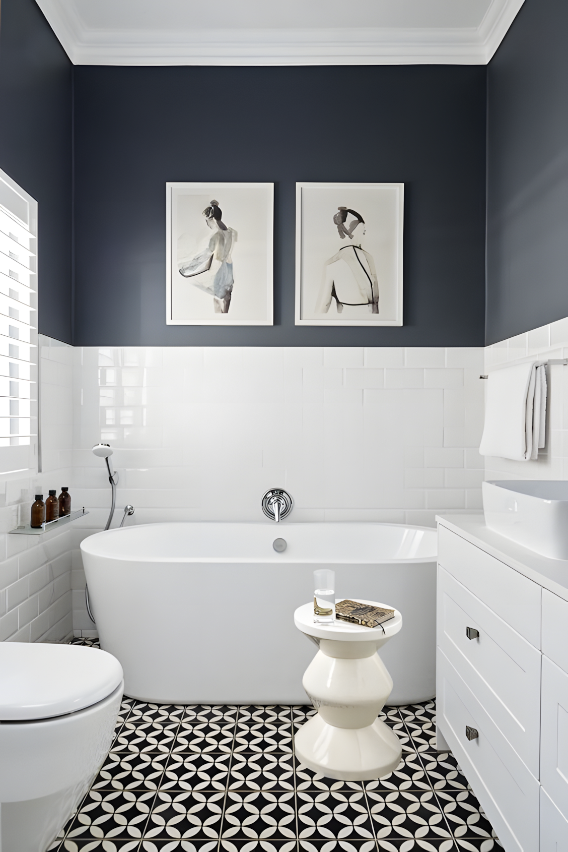 Classic White Subway Tiles with Bold Geometric Flooring | Material Depot