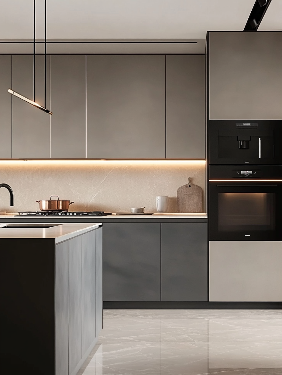 Contemporary Ash Grey Kitchen with Accent Lighting | Material Depot