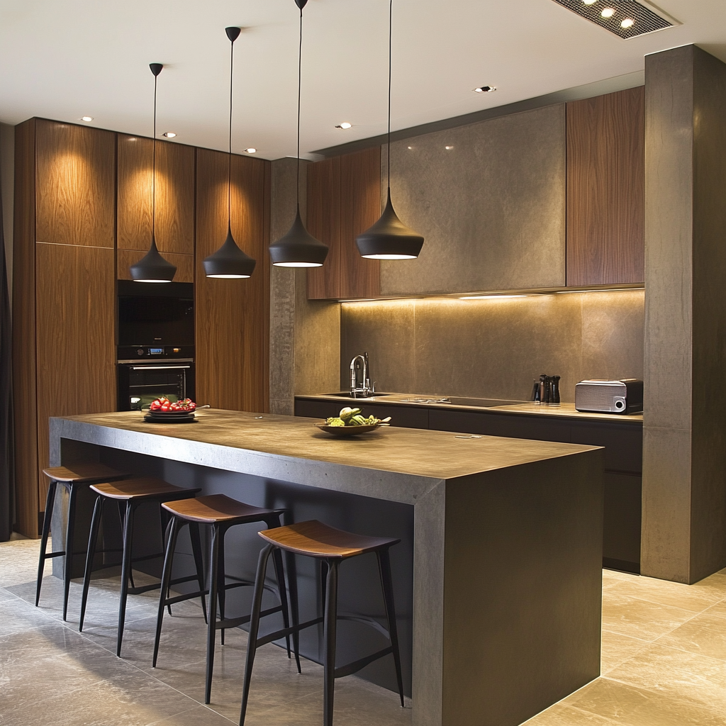 Contemporary Concrete and Wood Kitchen with Island Counter | Material Depot