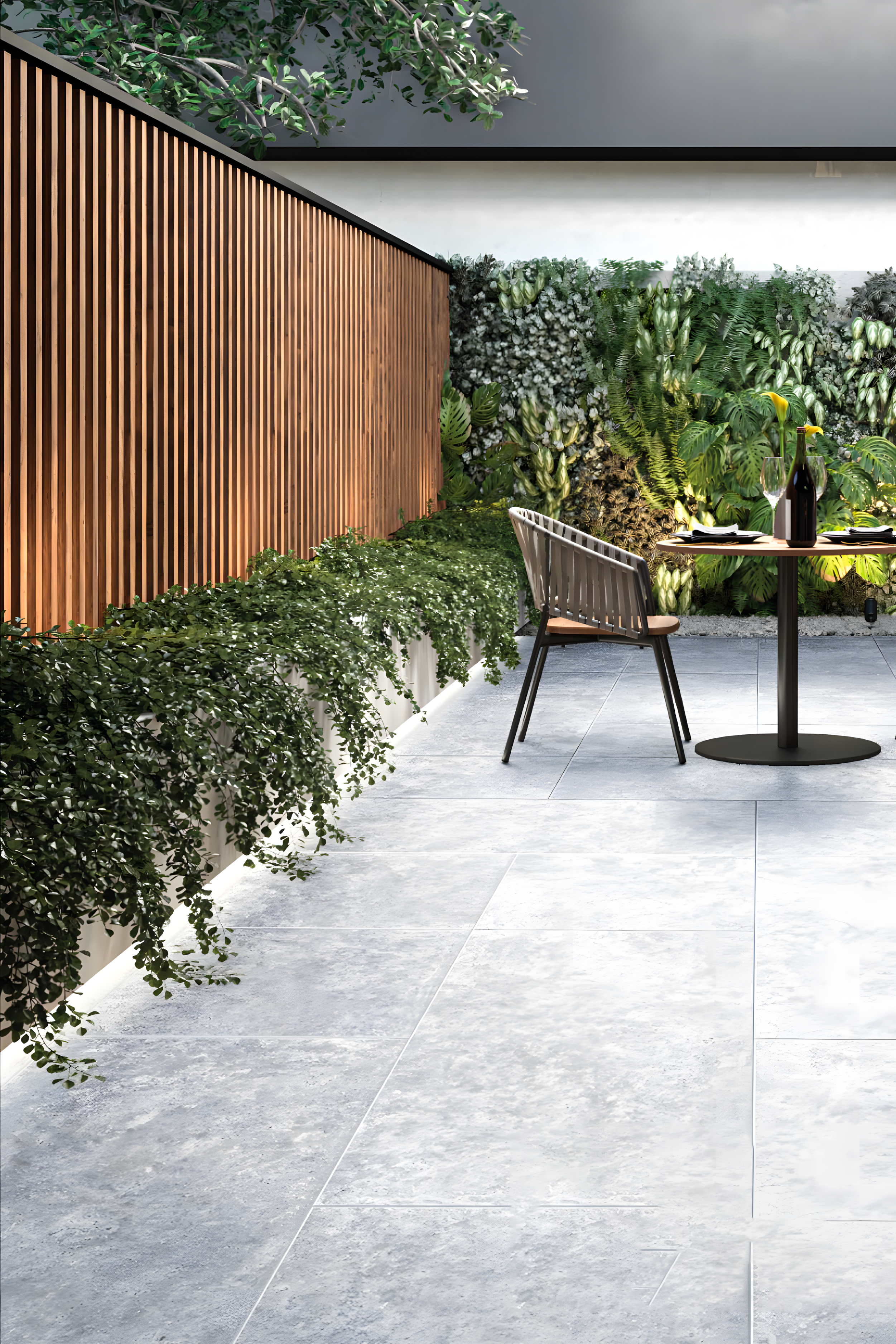 Contemporary Outdoor Living Space with Legions Lunar Silver Tiles | Material Depot