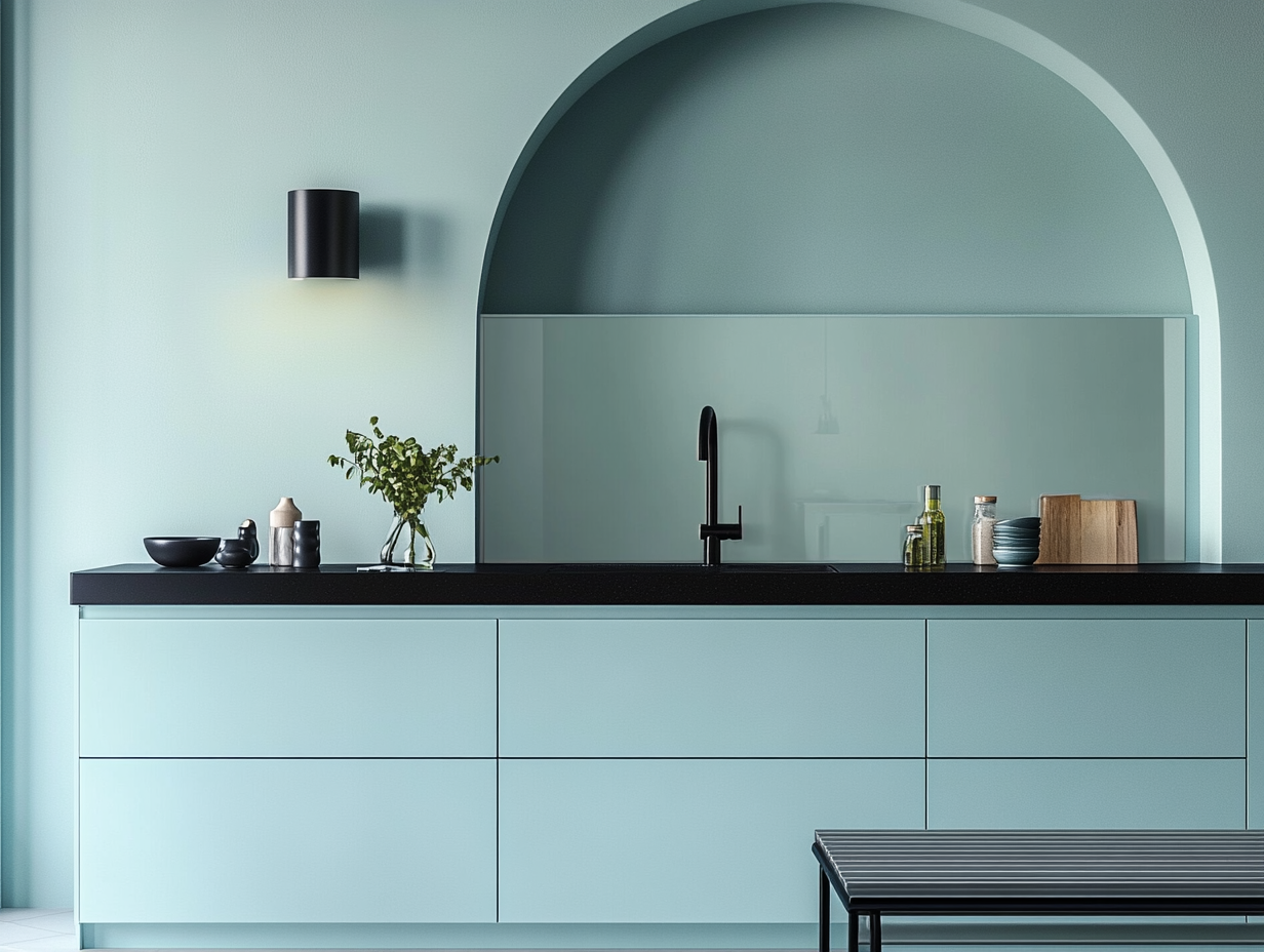 Contemporary Robin's Egg Blue Kitchen with Archway Accent | Material Depot