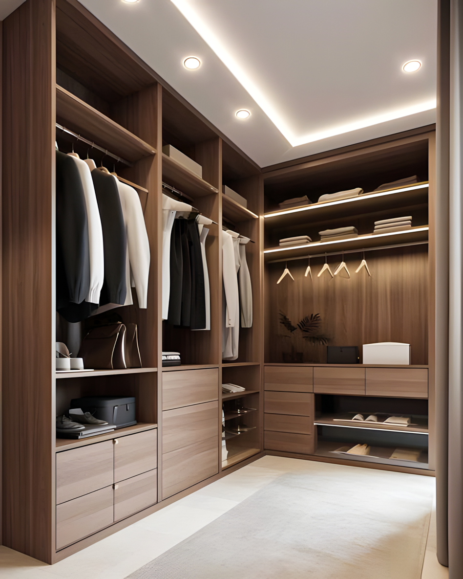 Contemporary Wooden Walk-in Closet | Material Depot