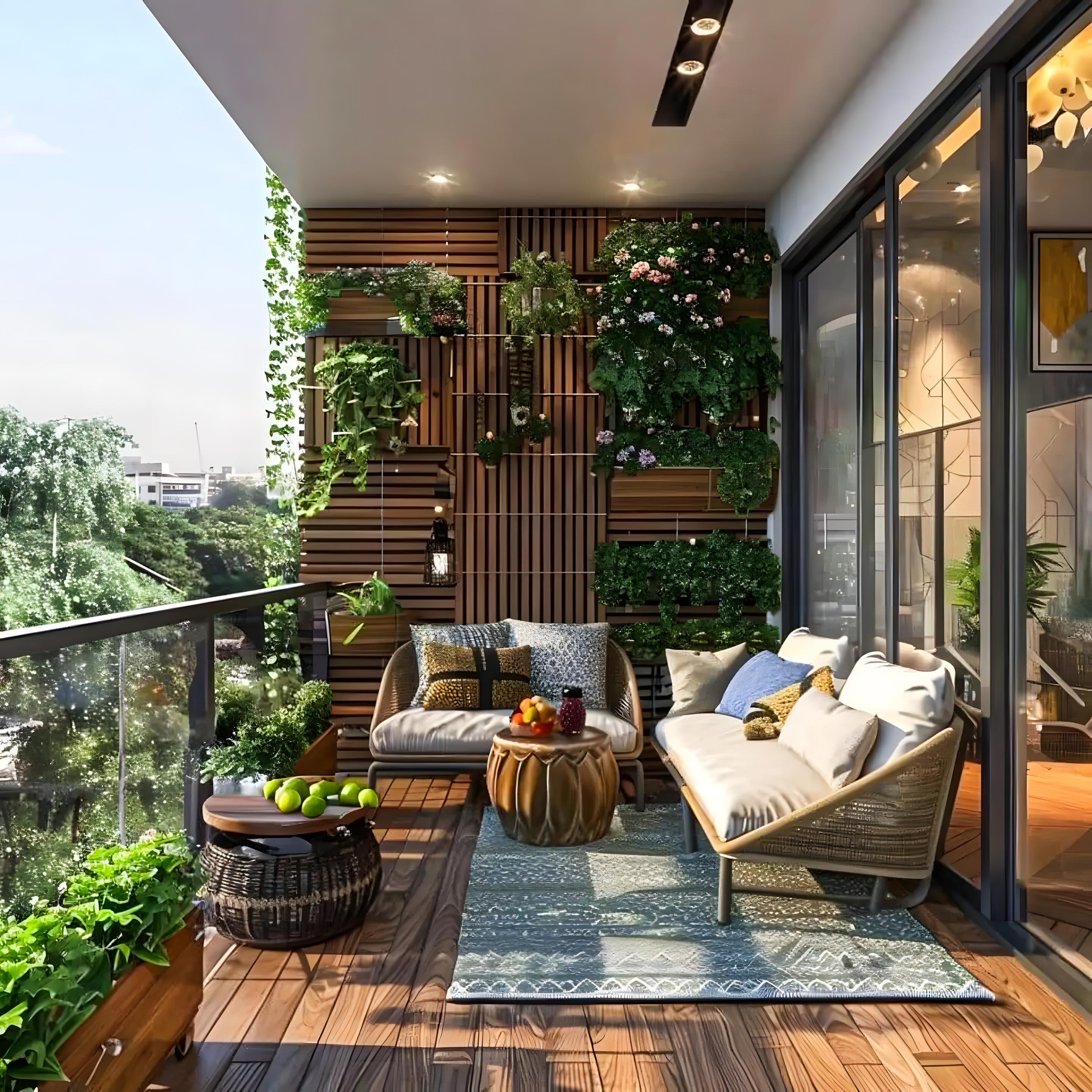 Cozy Balcony with Vertical Garden and Wooden Accents | Material Depot