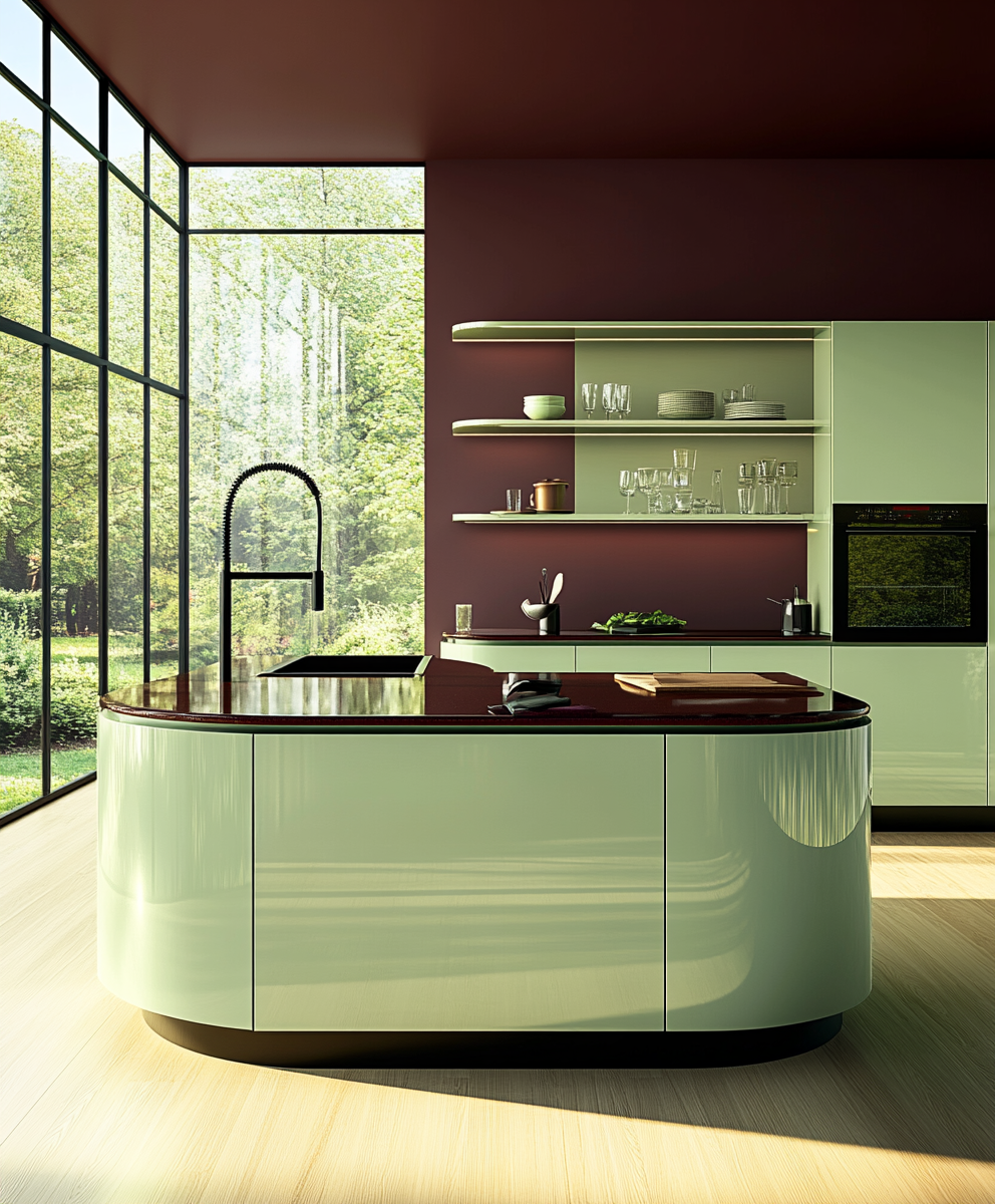 Curved Kitchen Design Overlooking Nature | Material Depot