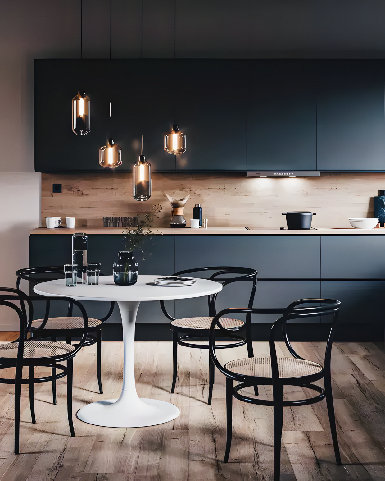 Dark and Moody Modern Kitchen with Warm Wood Accents | Material Depot