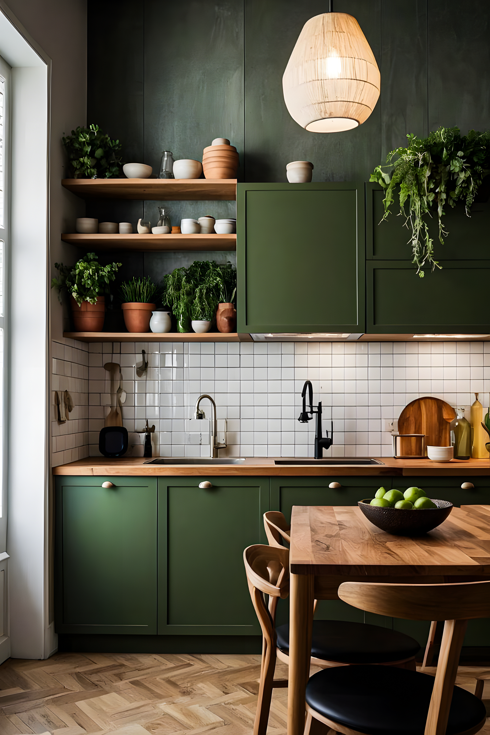 Earthy Green Kitchen with Abundant Greenery | Material Depot