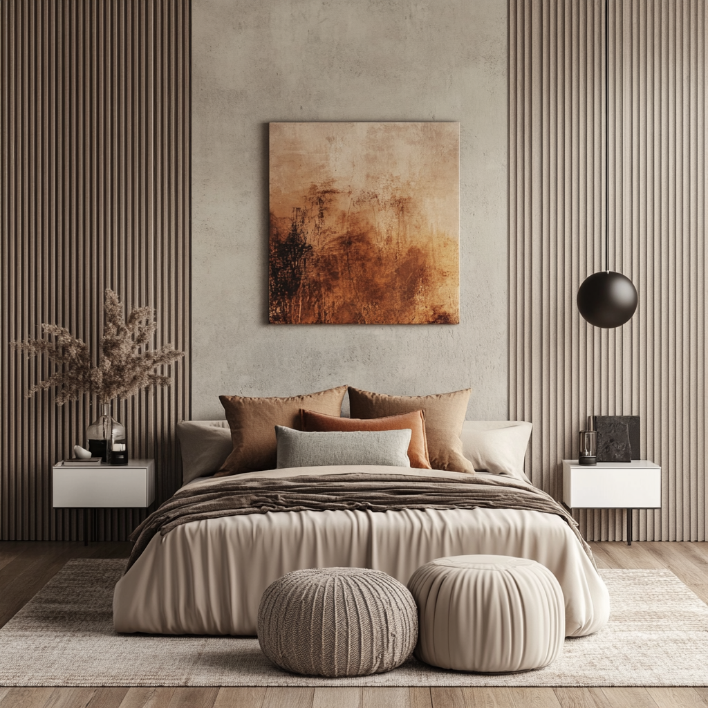 Earthy Tone Bedroom with Fluted Wall Accents and Cozy Decor | Material Depot