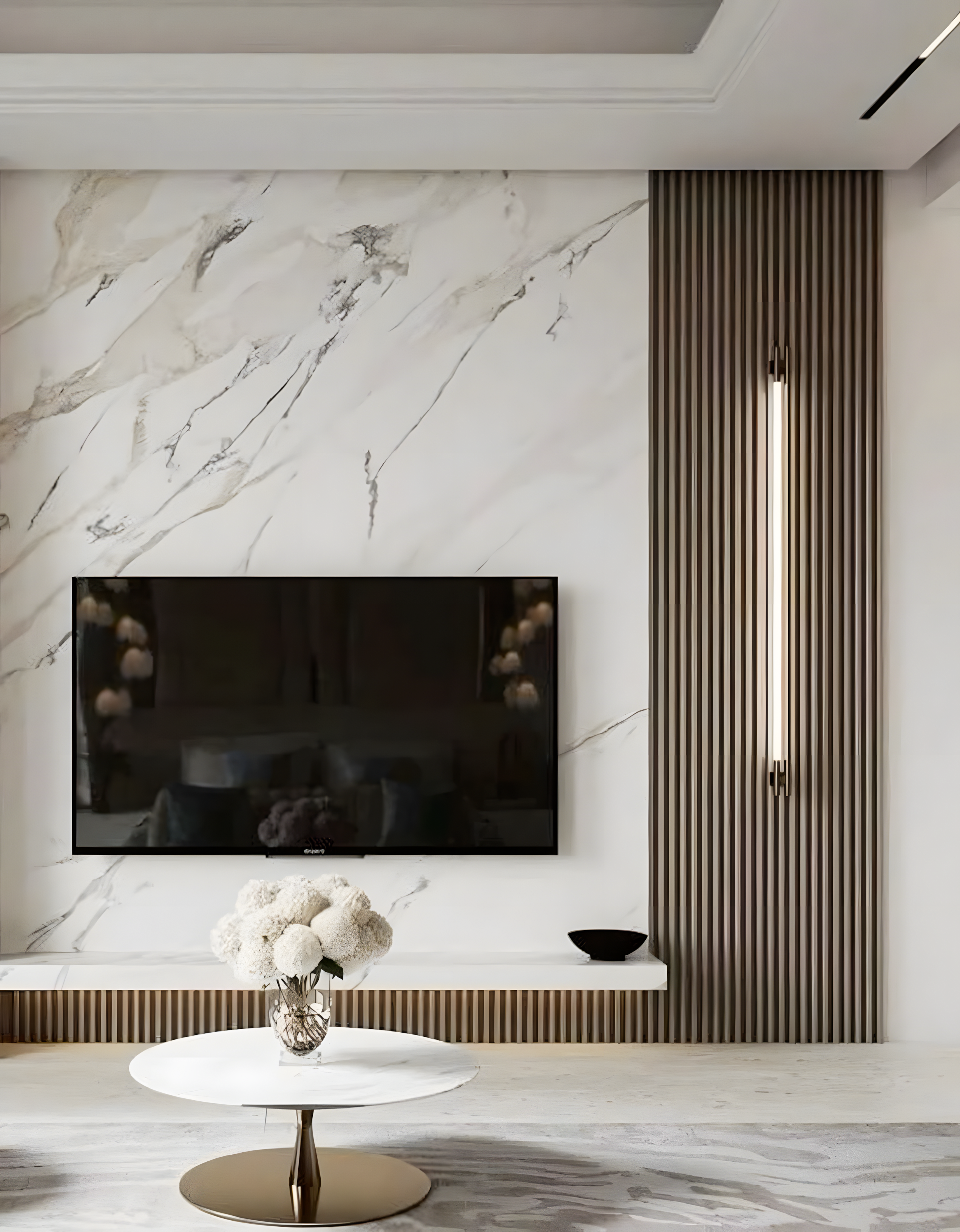 Elegance In Simplicity: A Modern Living Space with Modern TV Unit Design :  | Material Depot