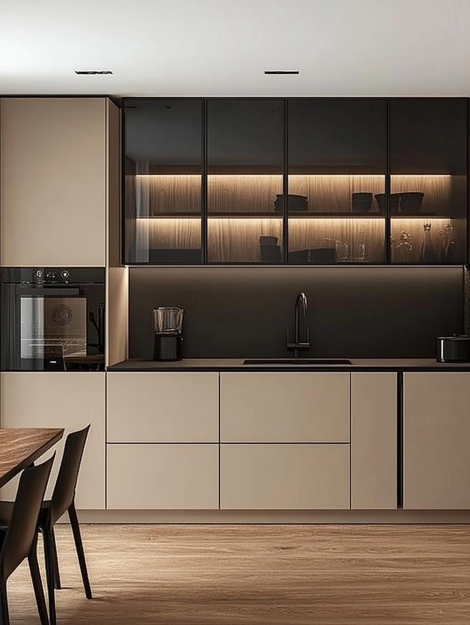 Elegant and Understated Kitchen Design: Fusion of Neutral Tones and Ambient Lighting | Material Depot