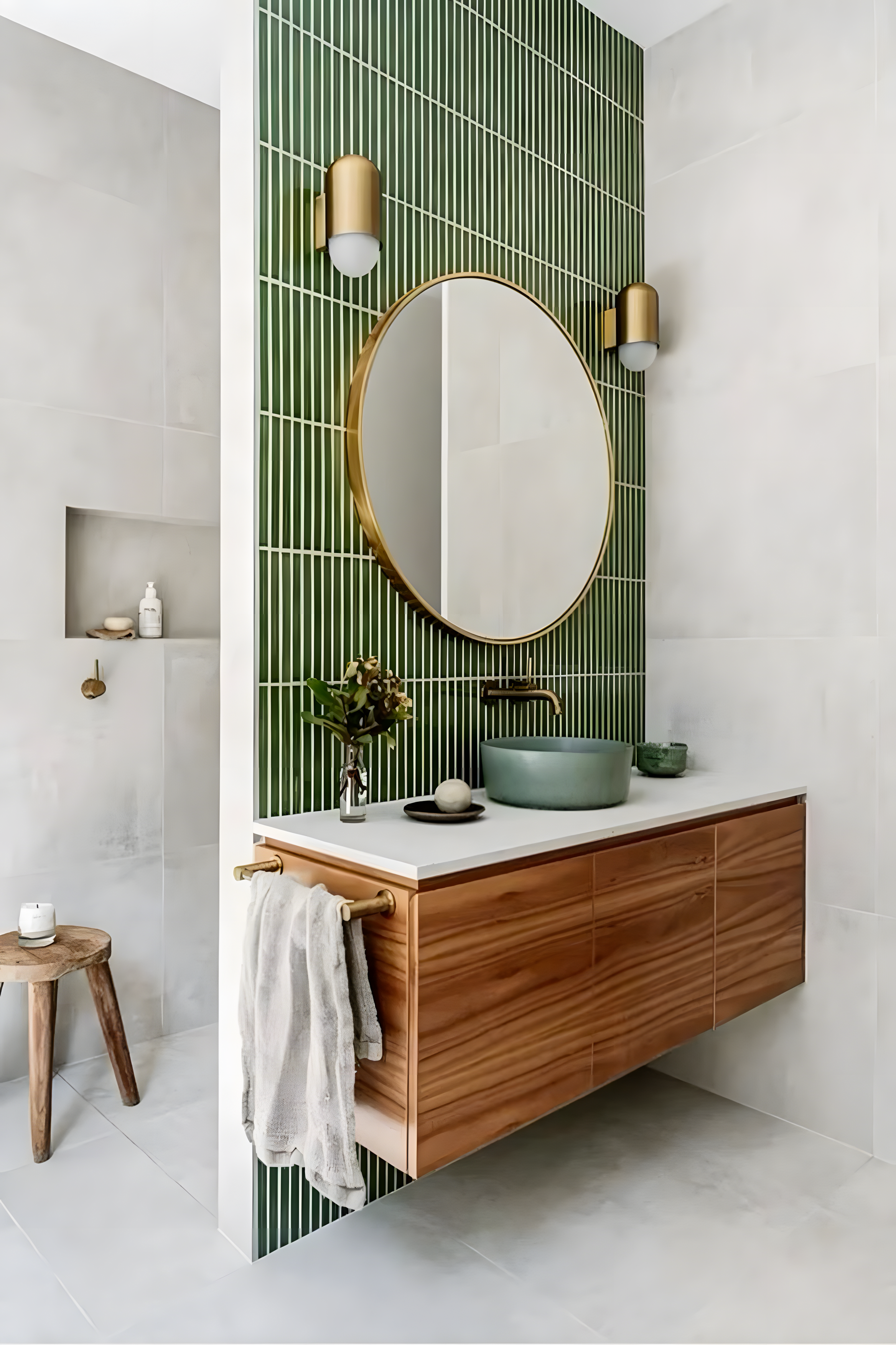 Elegant Bathroom with Green Subway Tiles | Material Depot