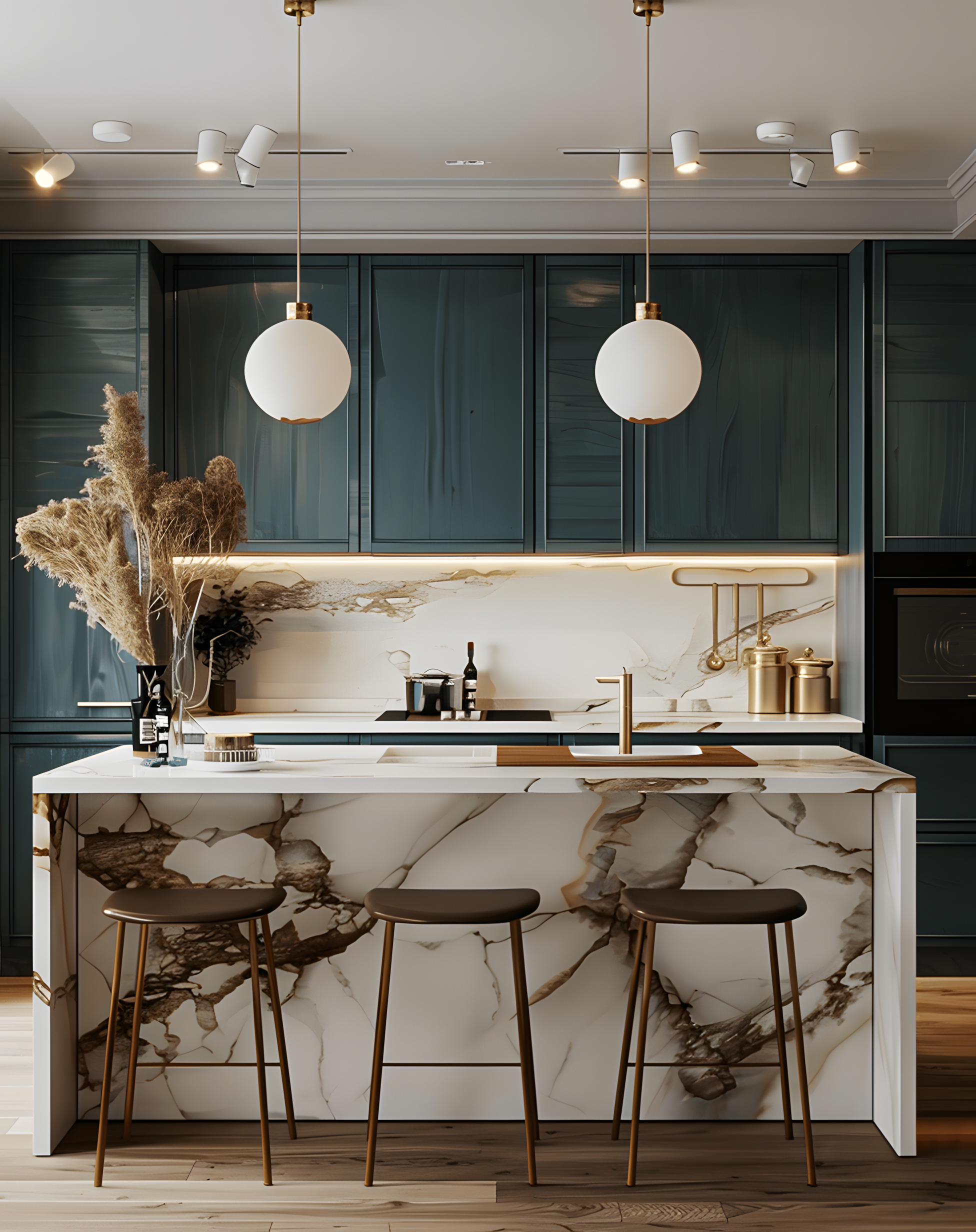 Elegant Kitchen With Marble And Gold | Material Depot