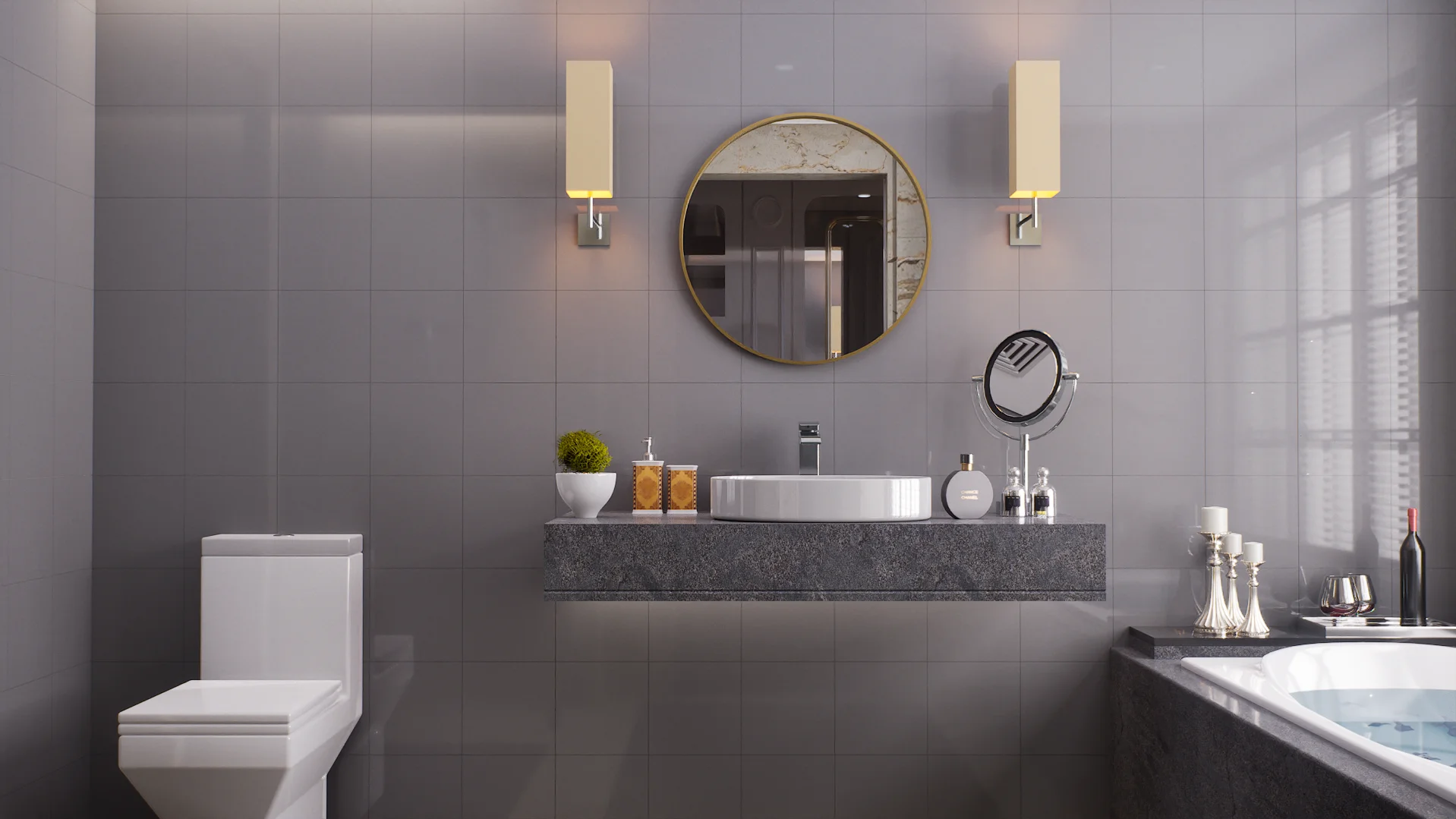 Picture of Elegant Modern Bathroom with Metal Accents