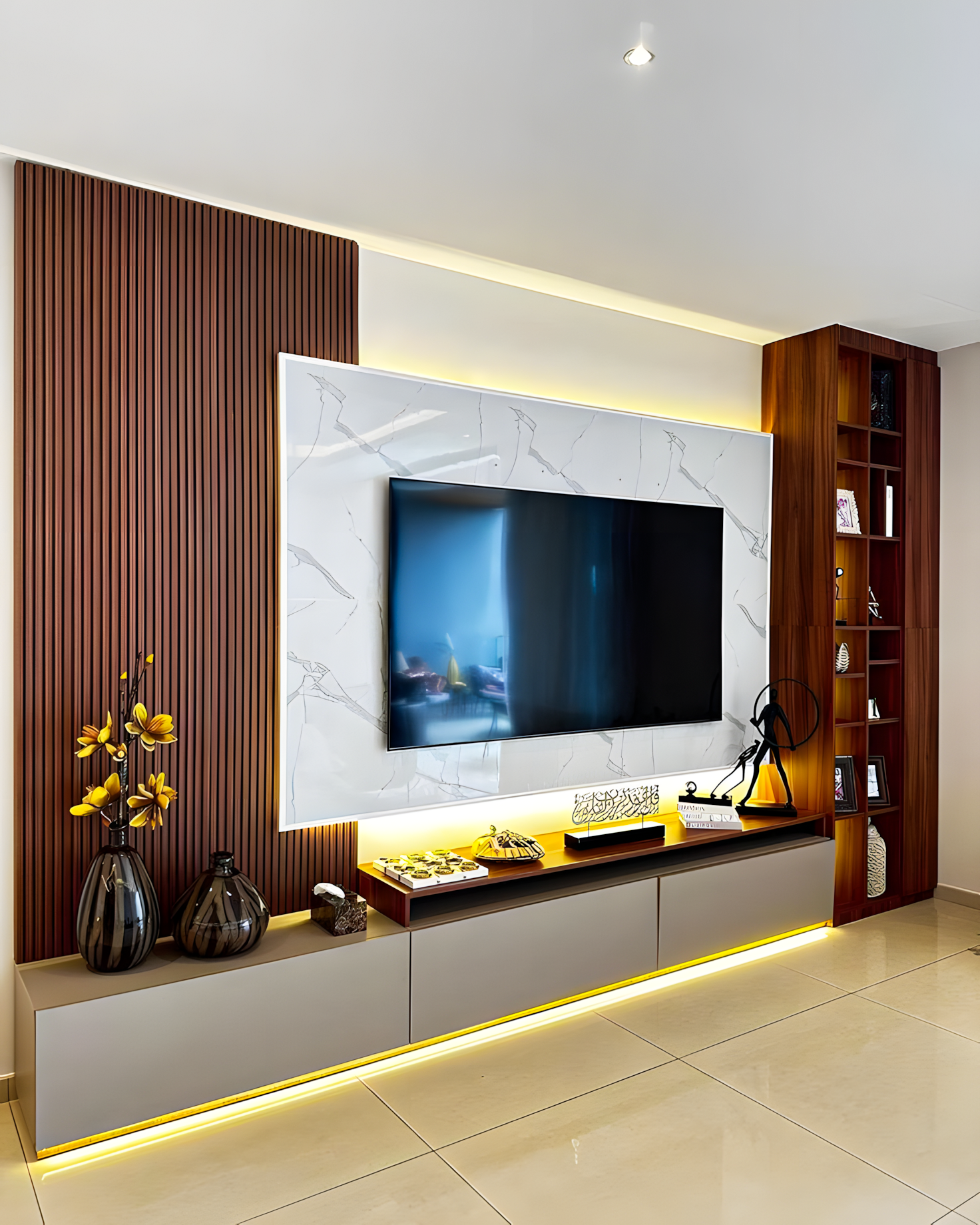 Elegant Modern TV Unit With Marble Accent | Material Depot