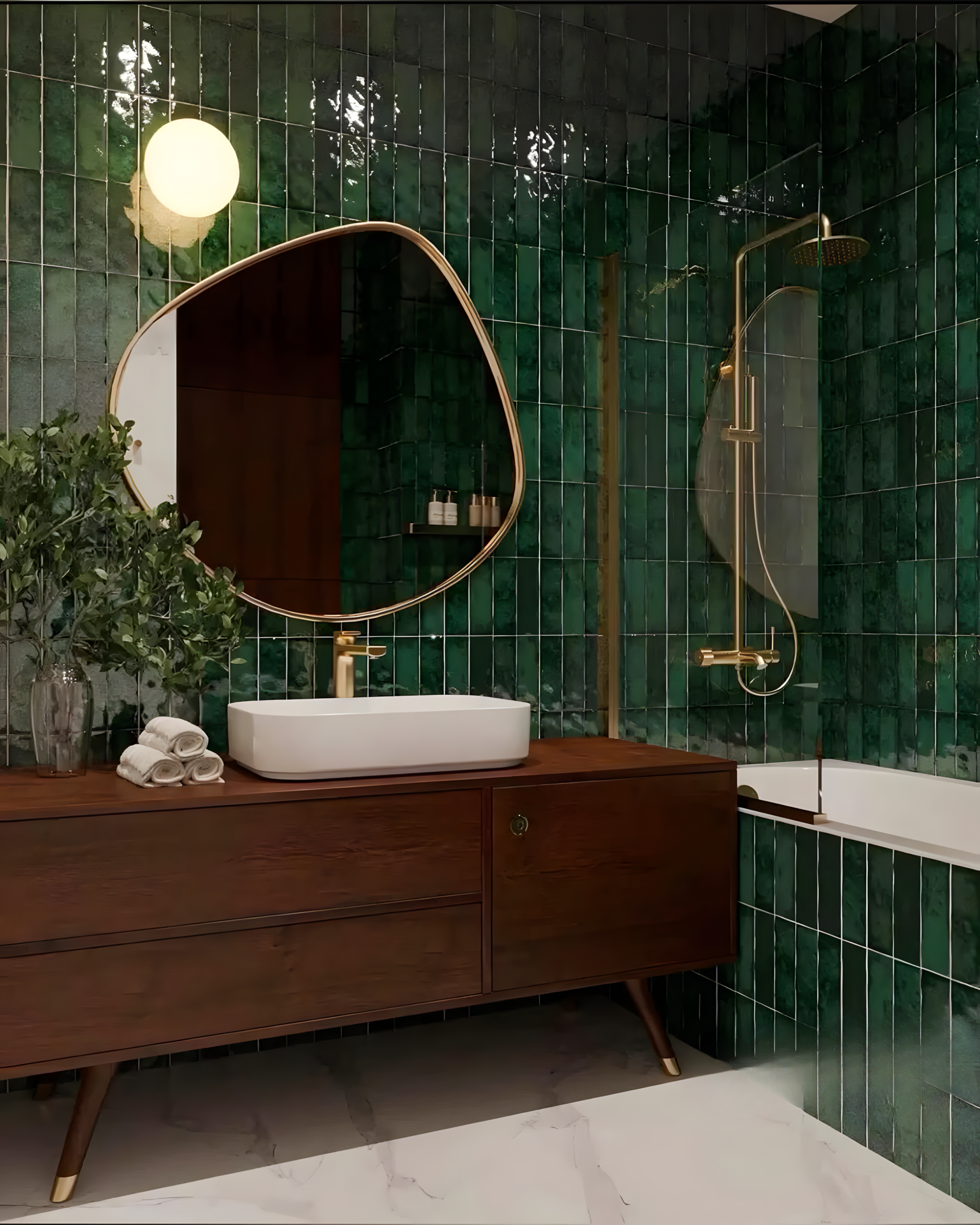 Emerald Elegance: Modern Bathroom with Gold Accents | Material Depot