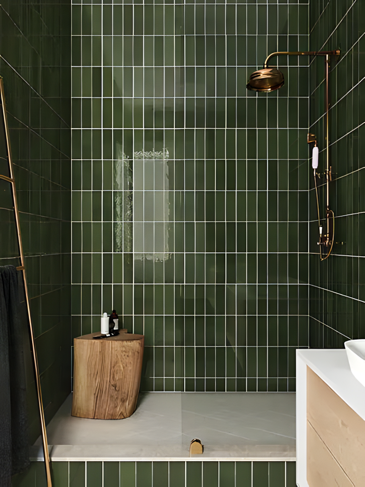 Fabulous Green and Brass Shower Area | Material Depot