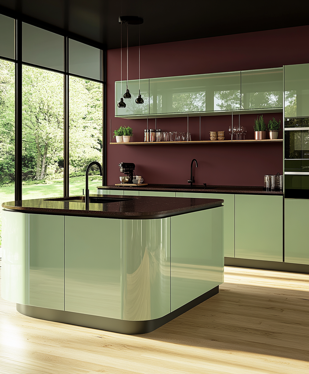 Forest View Contemporary Kitchen with Curved Island | Material Depot