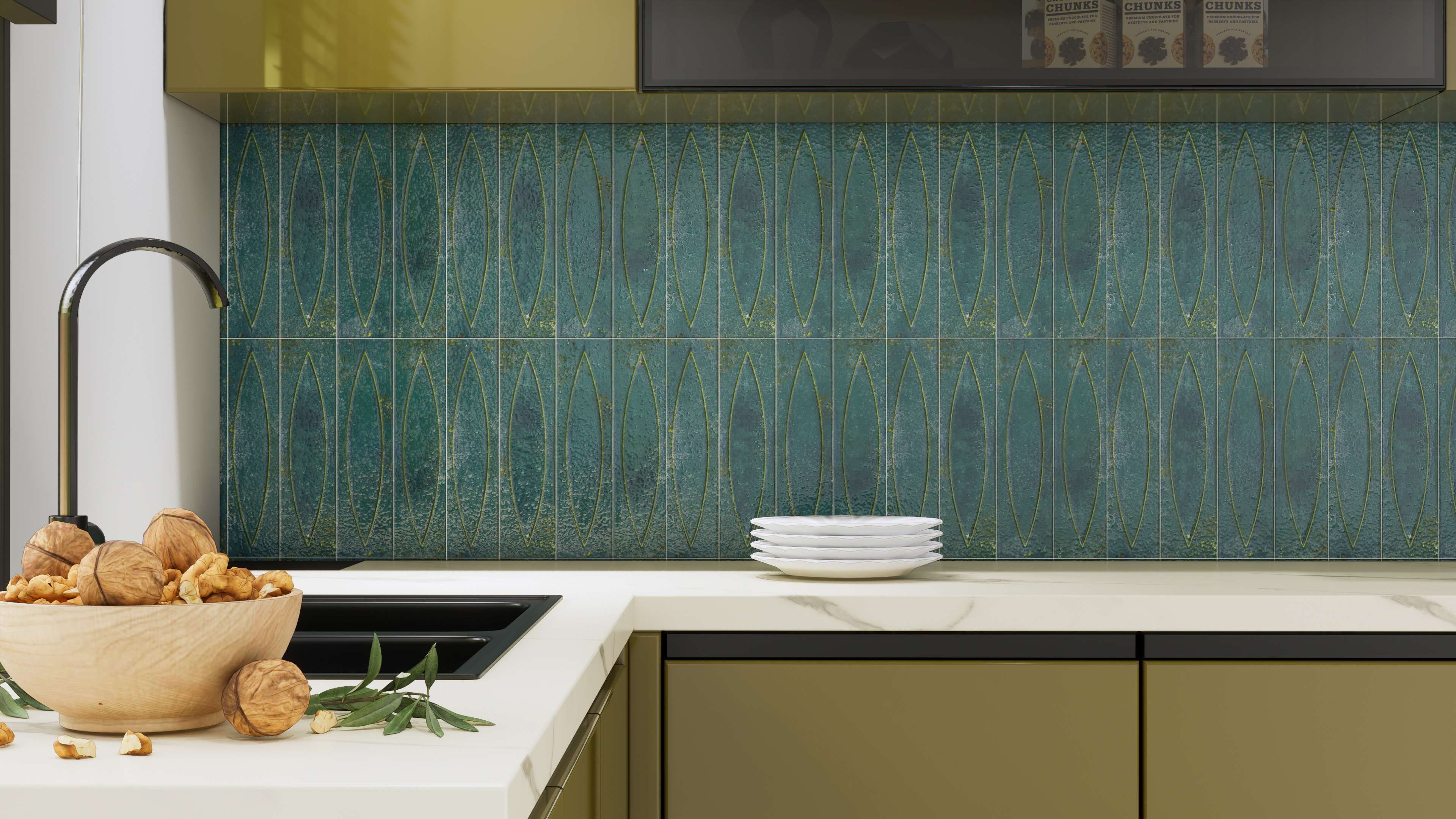 Glossy Irish Jade Geometric Wall Tiles for Chic Interiors | Material Depot